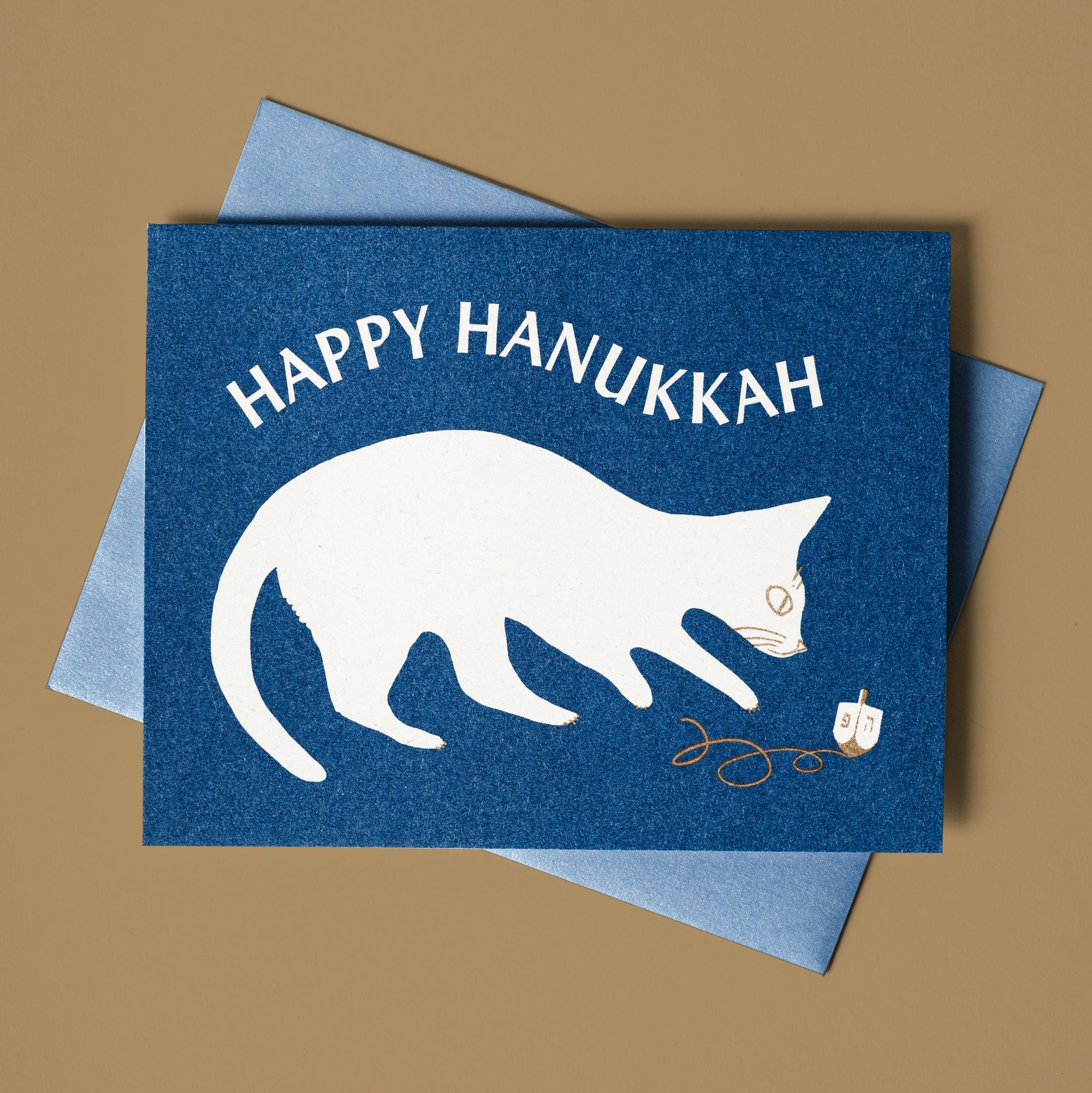Happy Hanukkah Dreidel Cat - Risograph Card