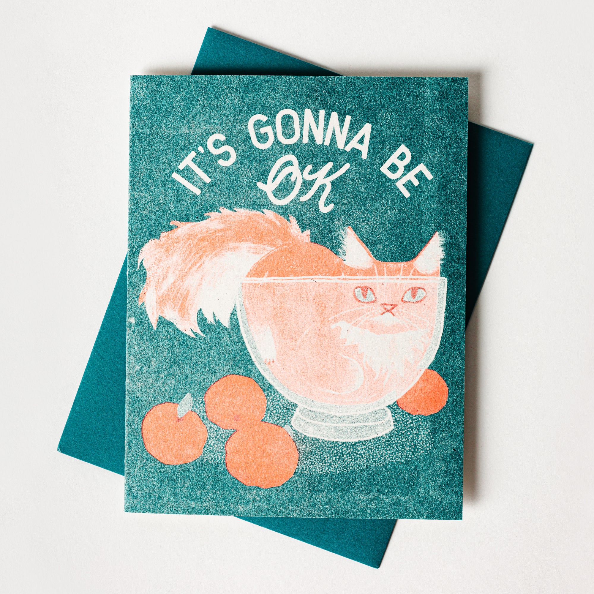 It's Gonna Be OK Cat - Risograph Card