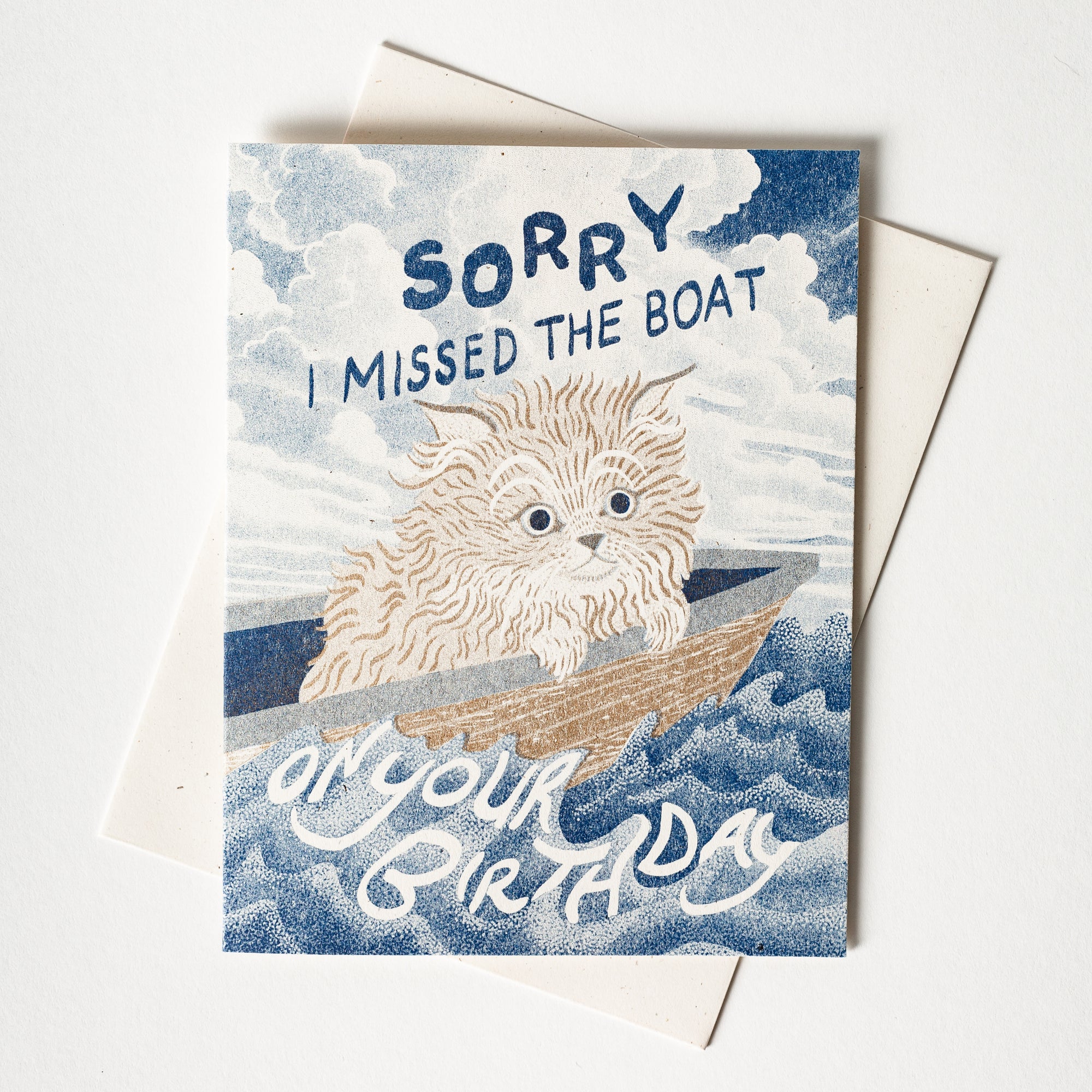 Missed the Boat Birthday Cat - Risograph Card
