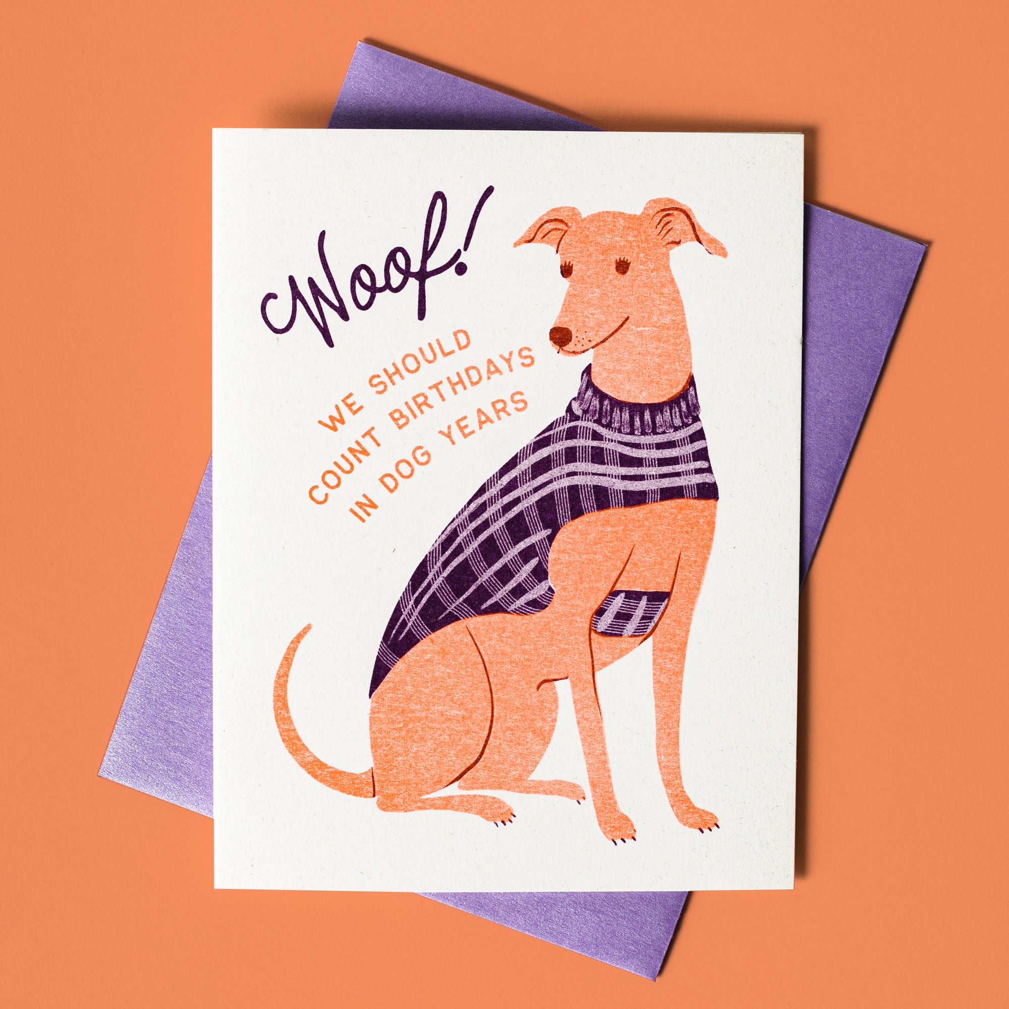 Woof! Dog Years Birthday - Risograph Card