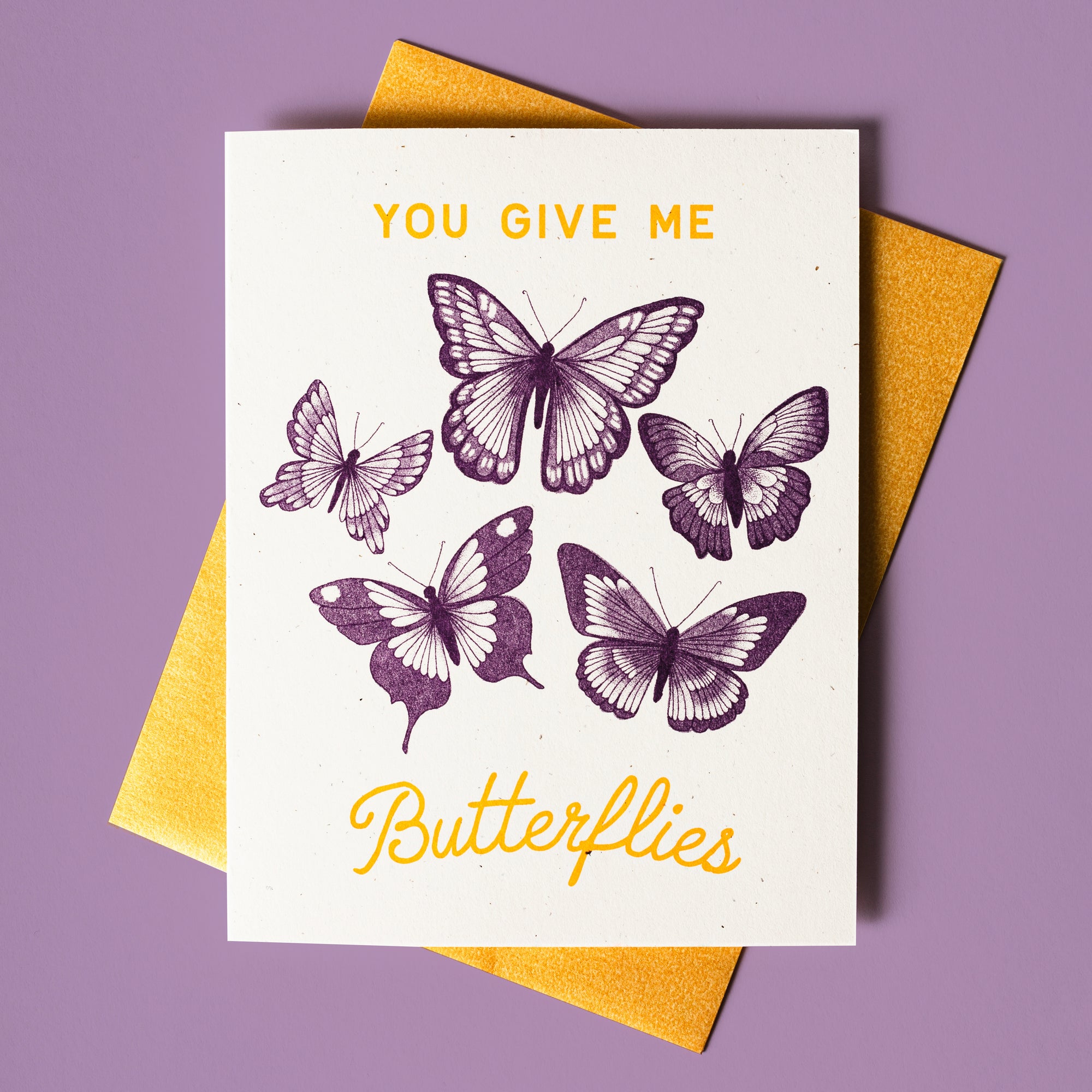 You Give Me Butterflies - Risograph Card