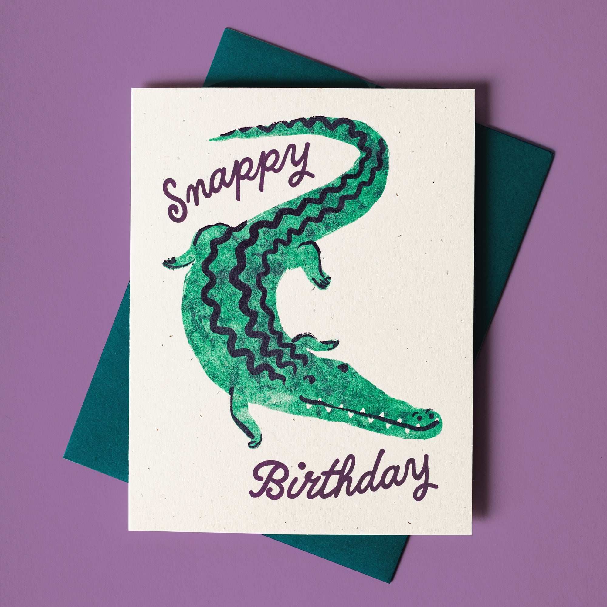 Snappy Birthday Crocodile - Risograph Card