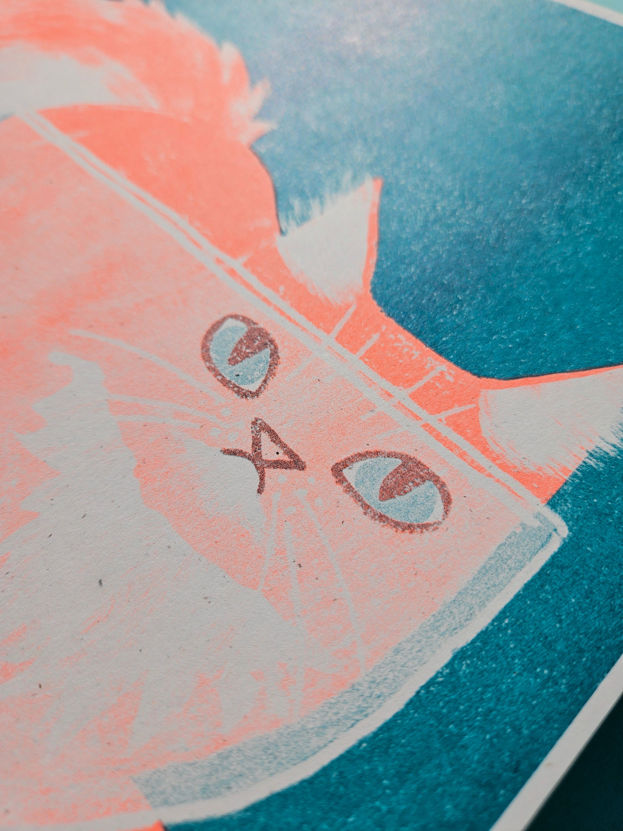 Orange Cat in a Bowl - Risograph Print