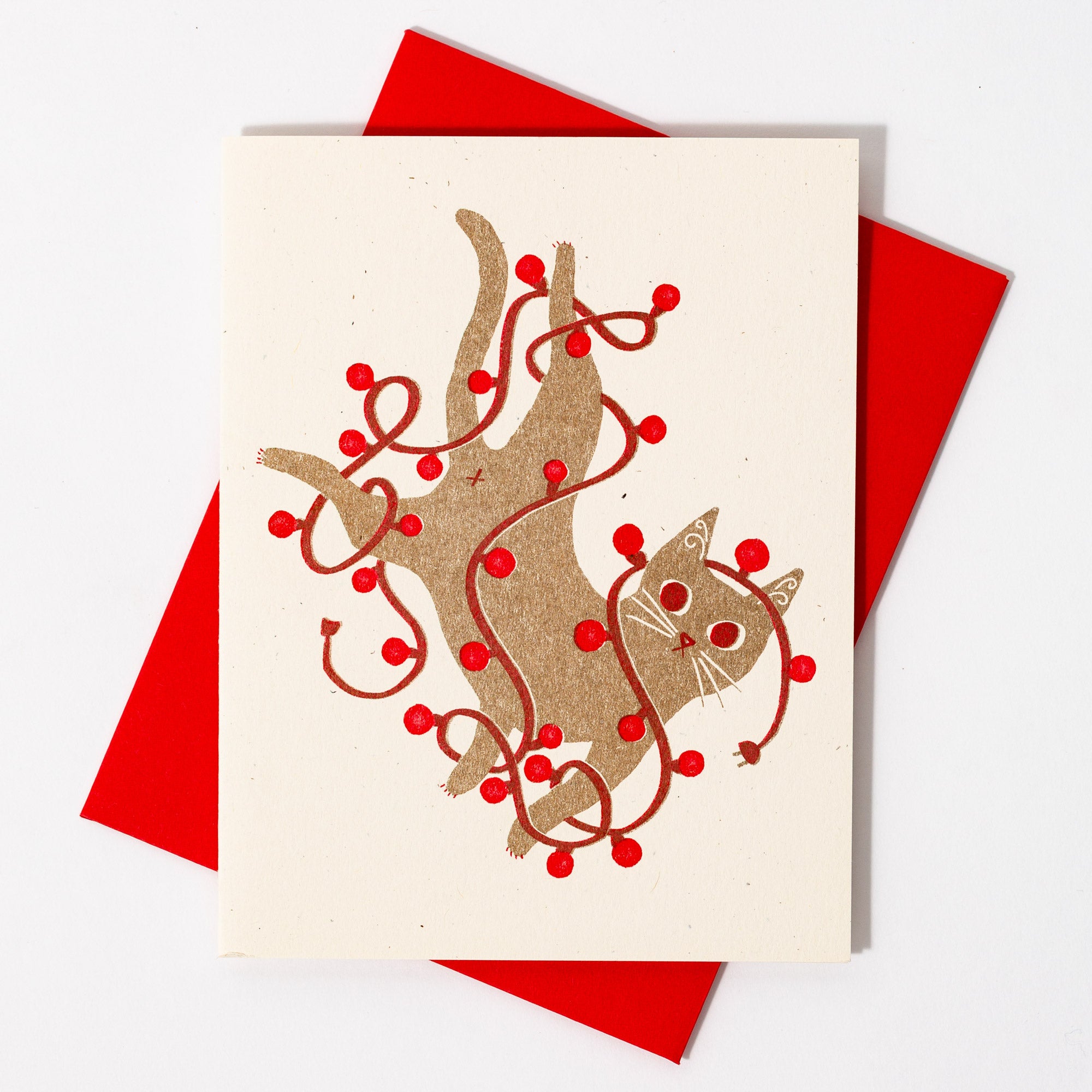 Tangled Holiday Cat - Risograph Card