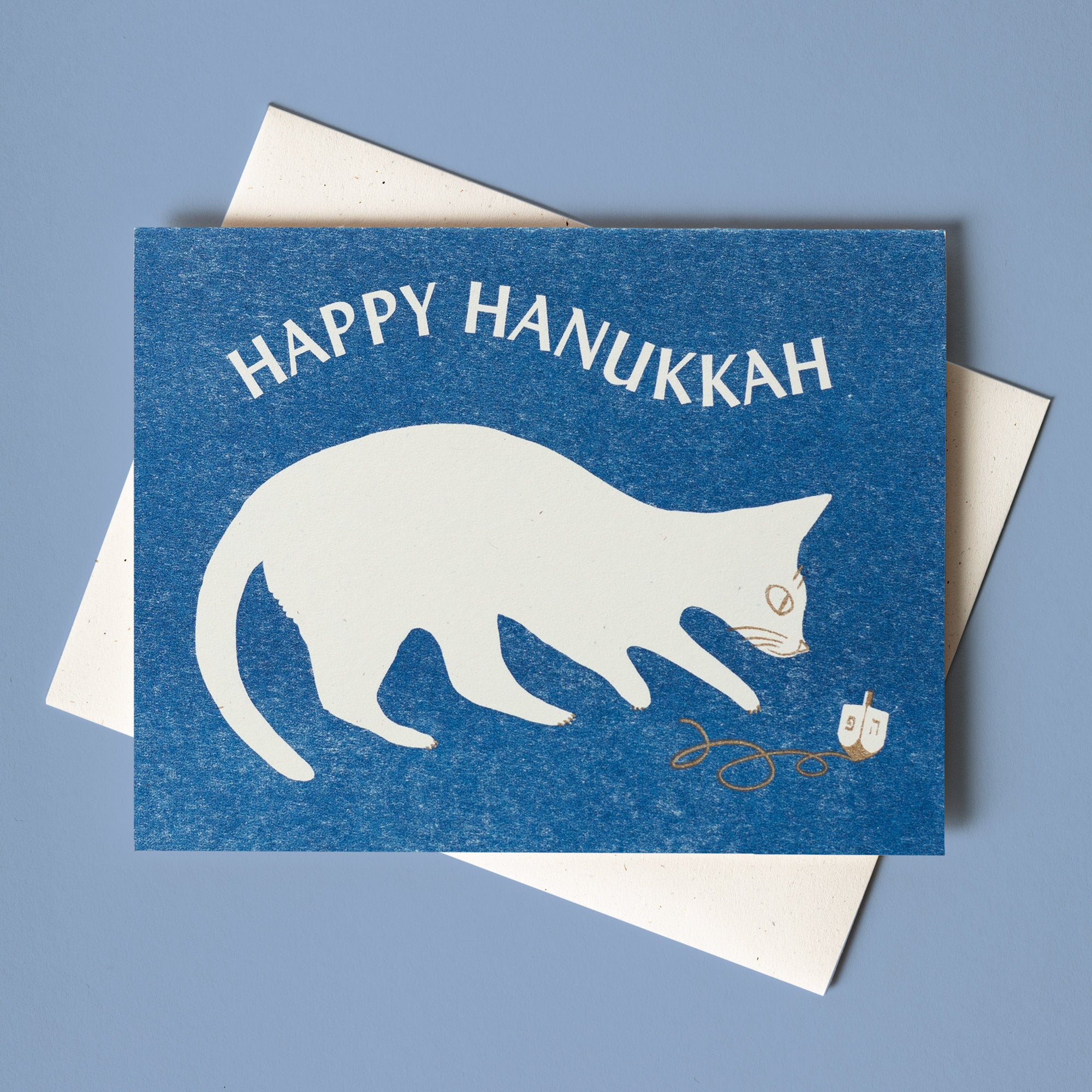 Happy Hanukkah Dreidel Cat - Risograph Card