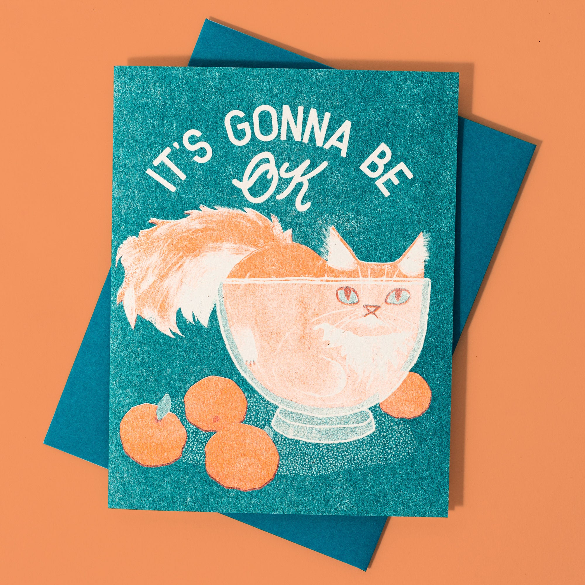 It's Gonna Be OK Cat - Risograph Card