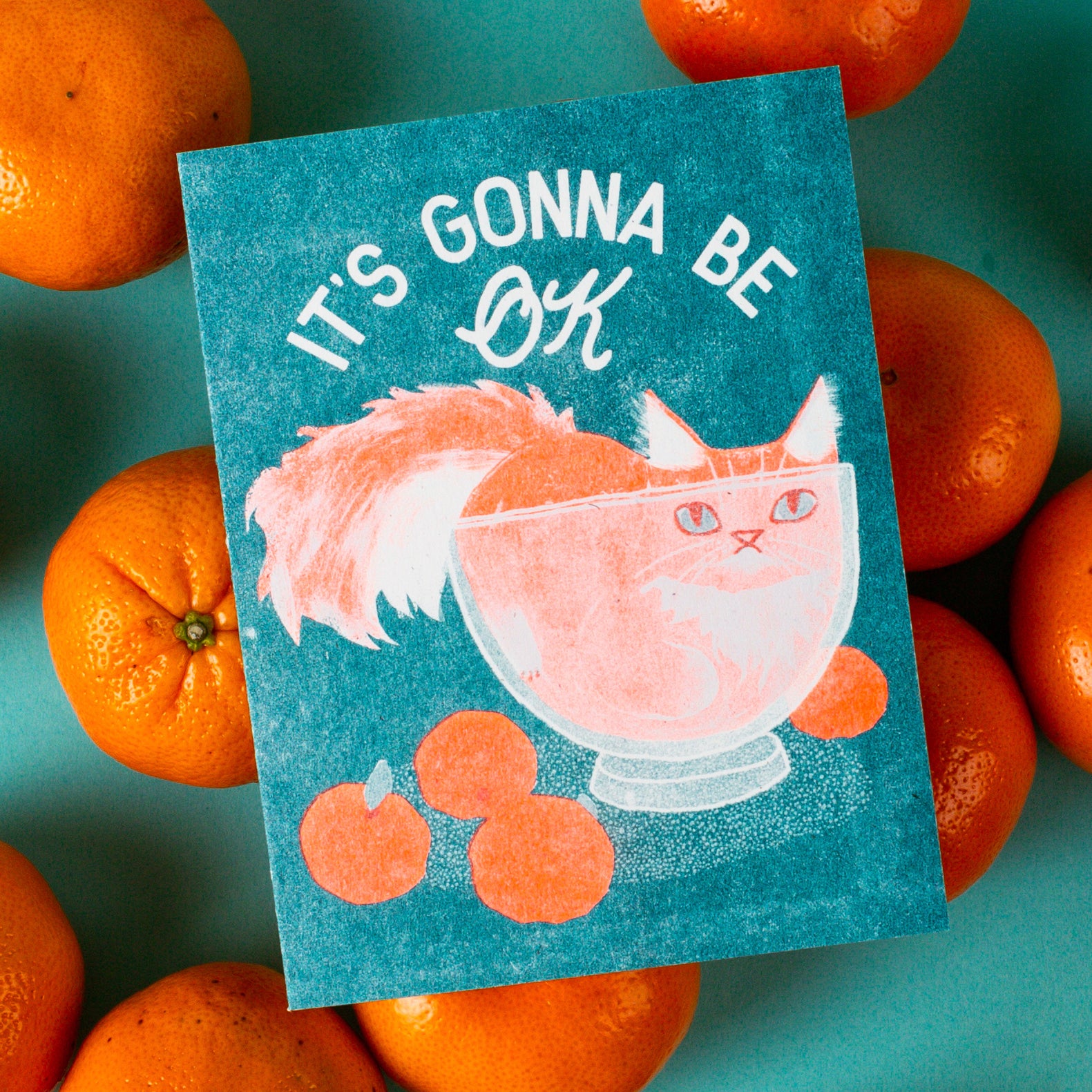 It's Gonna Be OK Cat - Risograph Card