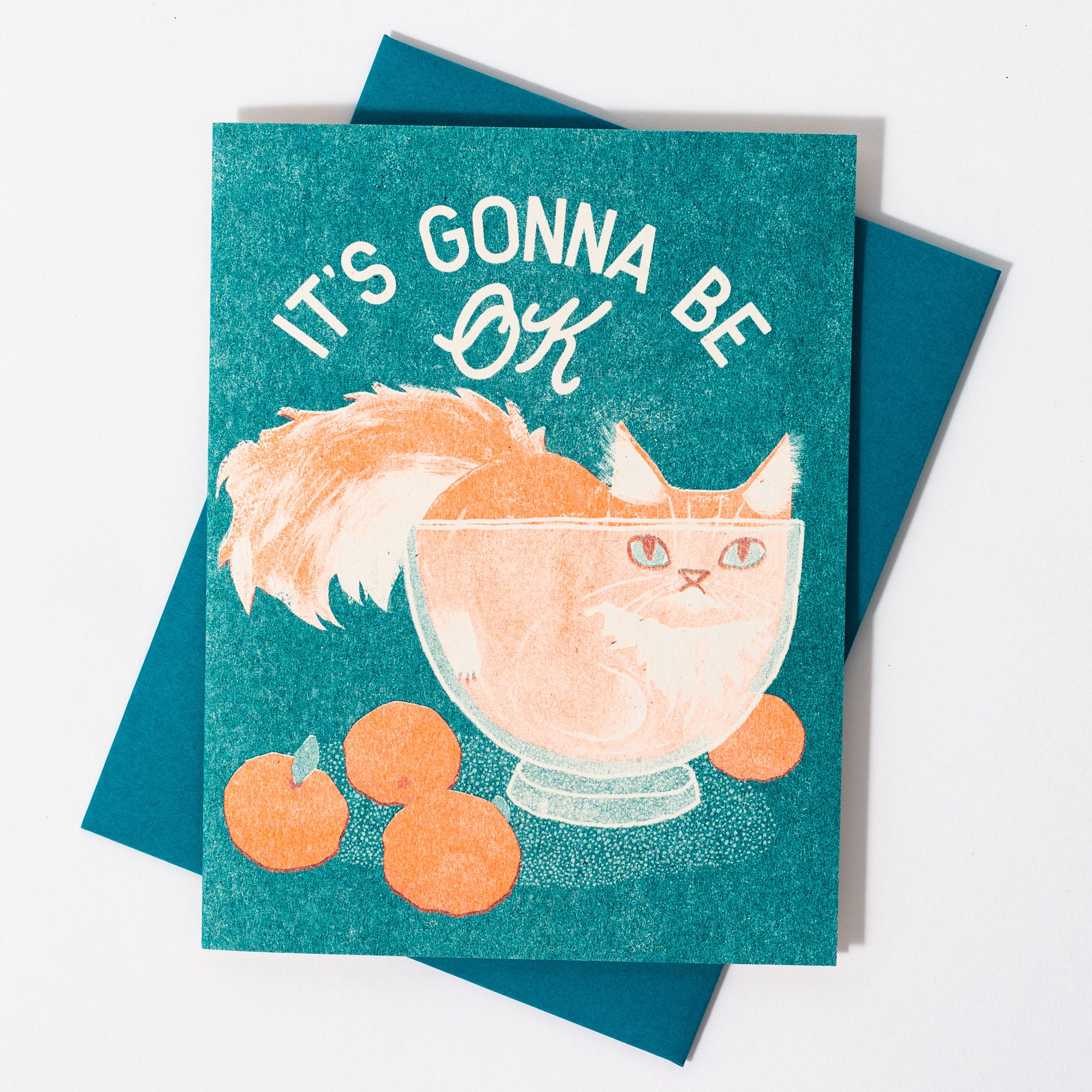 It's Gonna Be OK Cat - Risograph Card