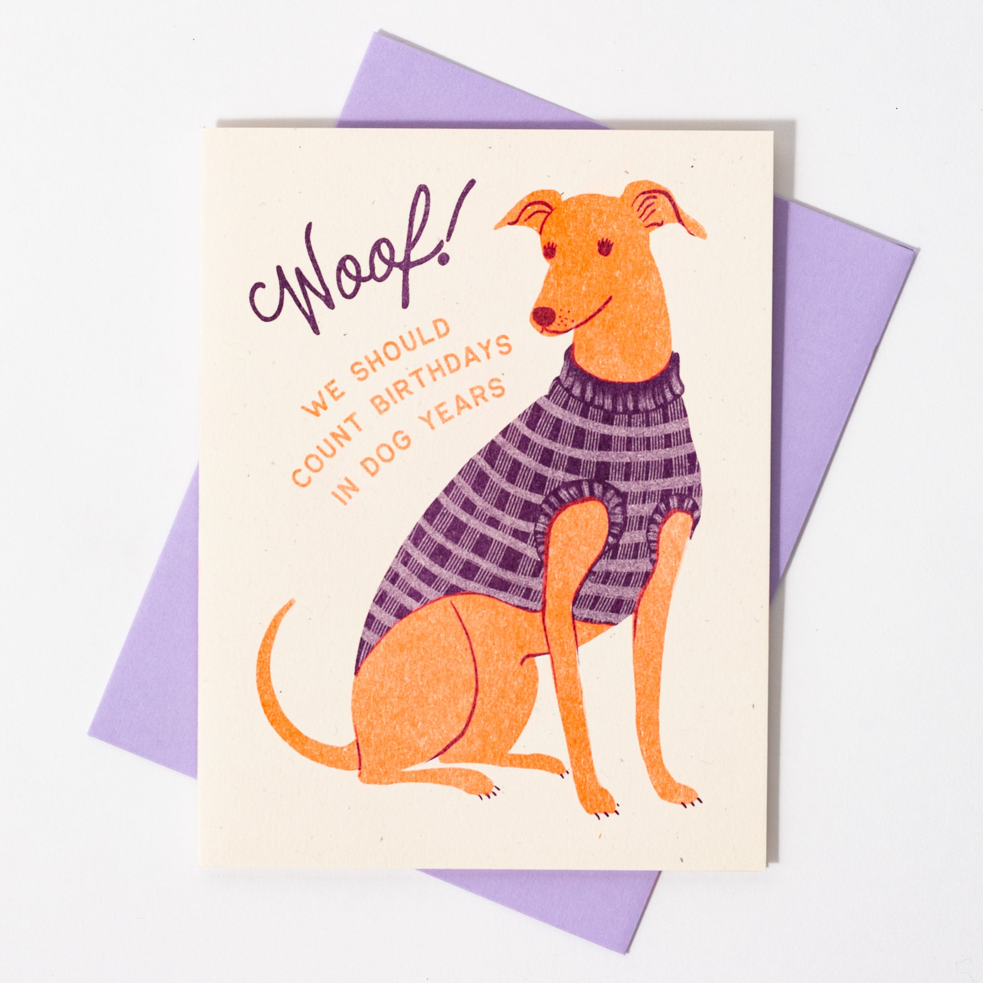 Woof! Dog Years Birthday - Risograph Card