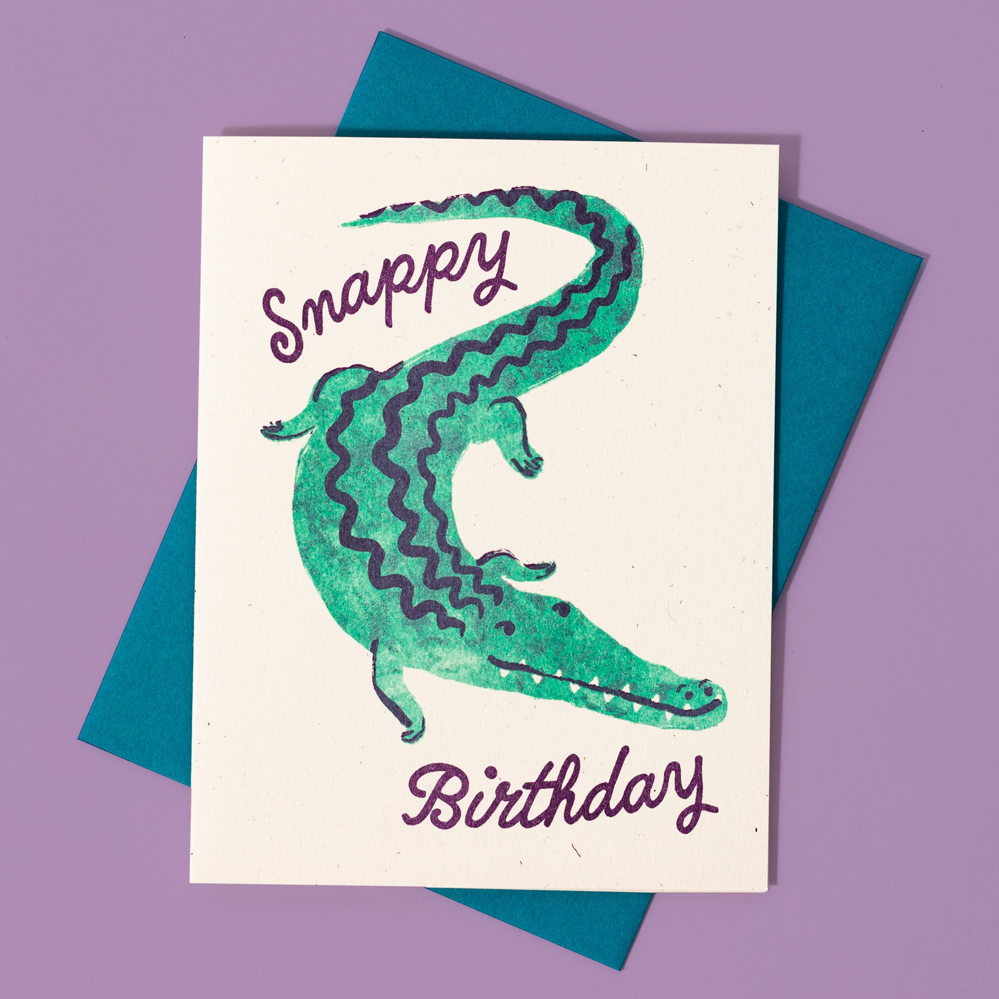 Snappy Birthday Crocodile - Risograph Card