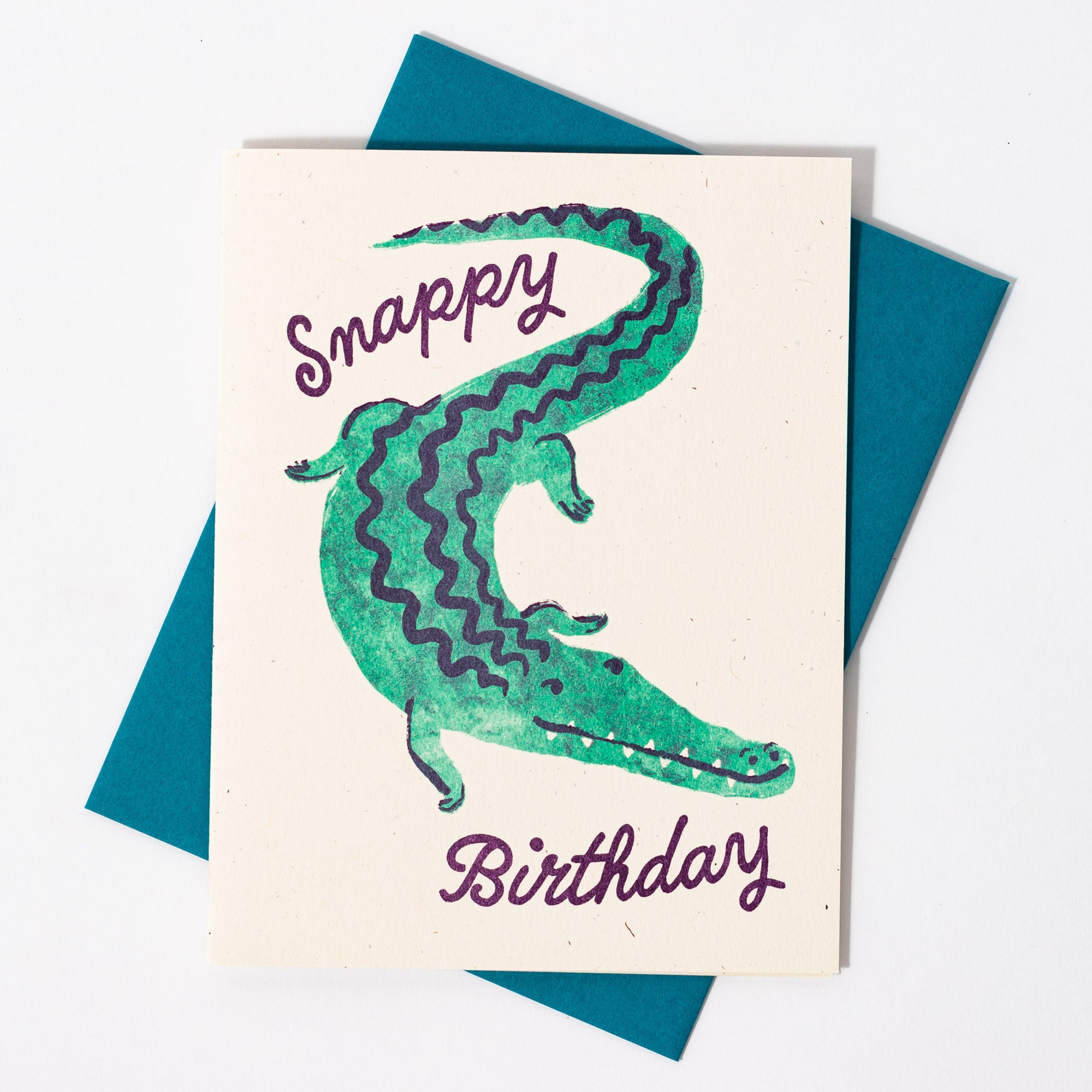 Snappy Birthday Crocodile - Risograph Card