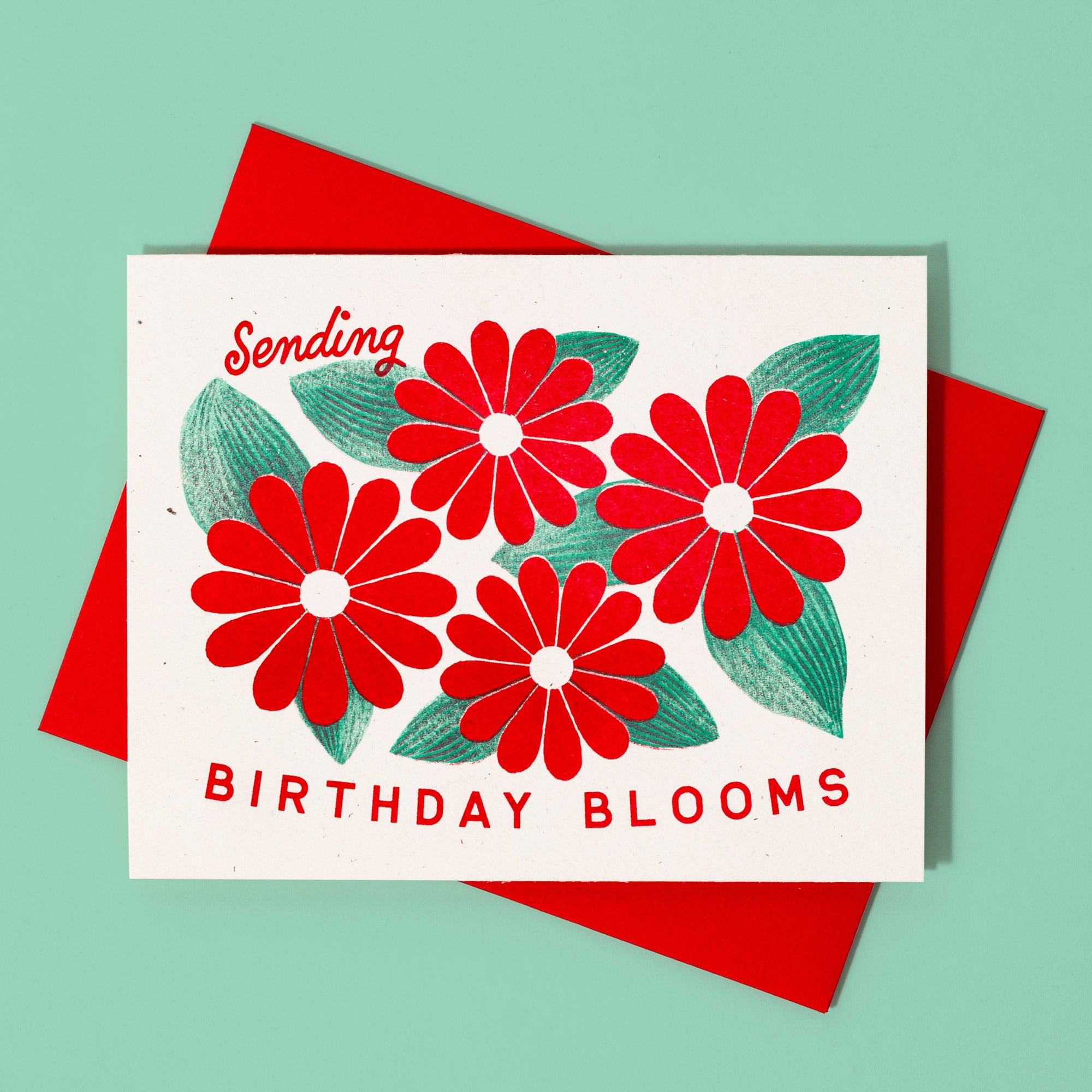 Sending Birthday Blooms - Risograph Card