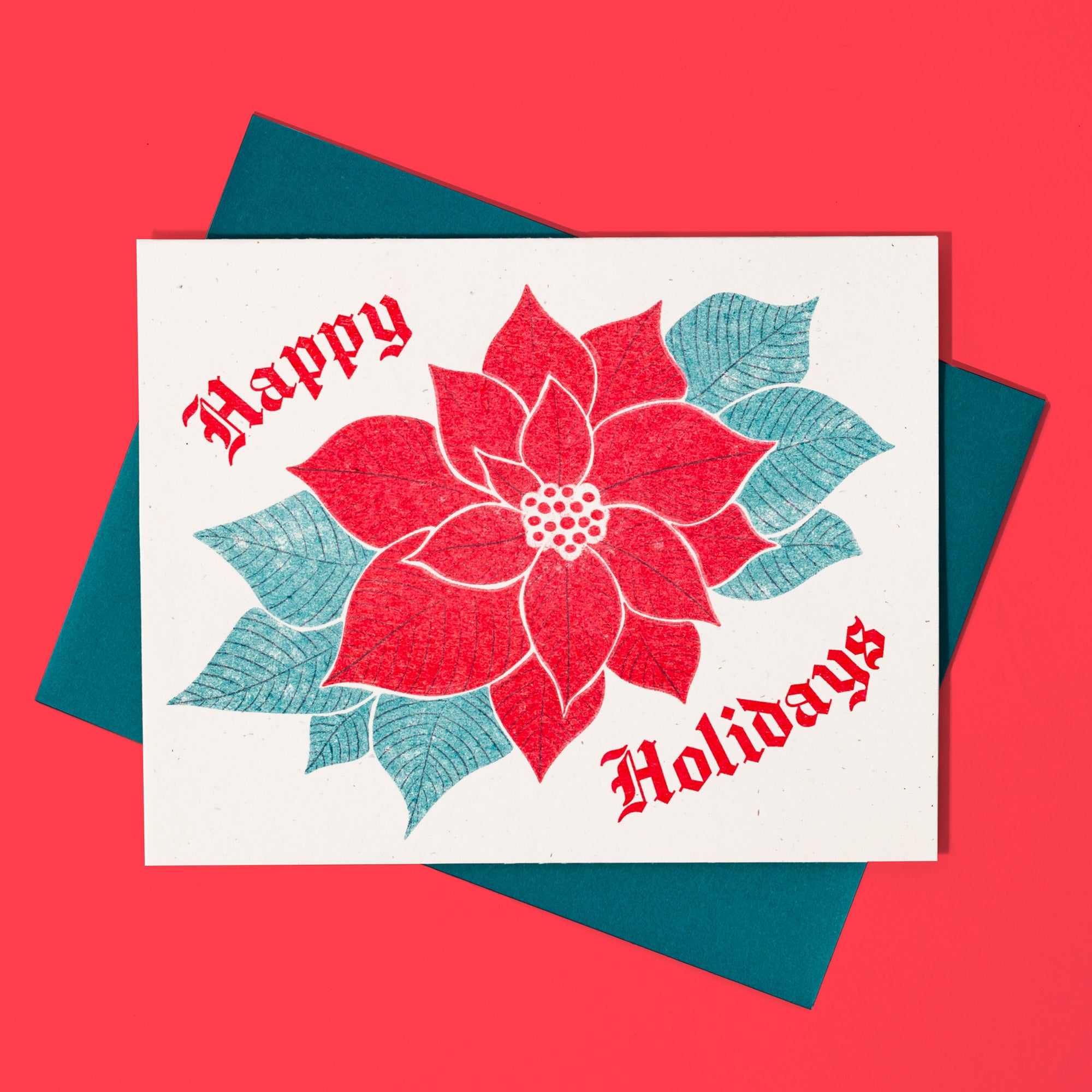 Happy Holidays Poinsettia - Risograph Christmas Card