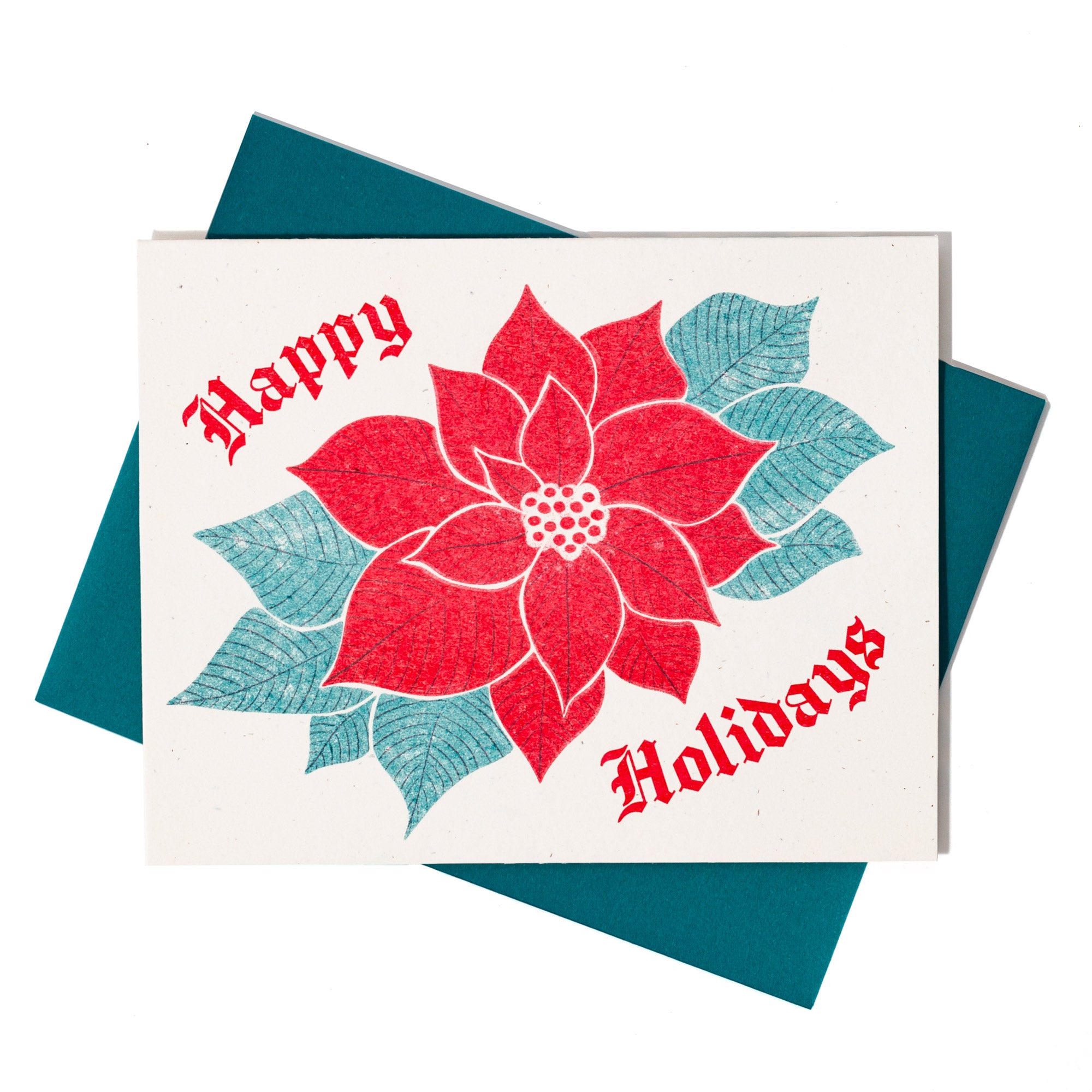 Happy Holidays Poinsettia - Risograph Christmas Card