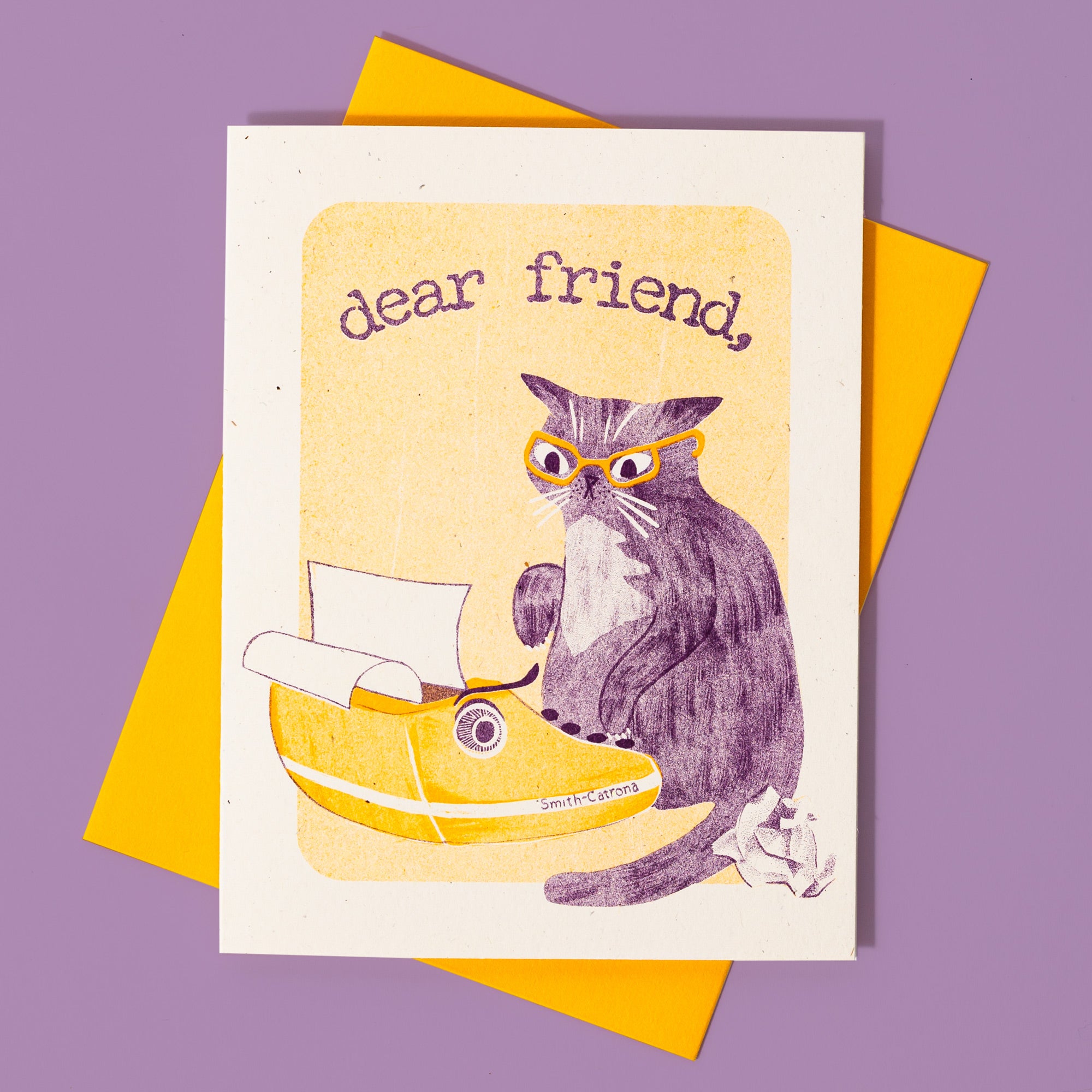 Dear Friend Typewriter Cat - Risograph Greeting Card