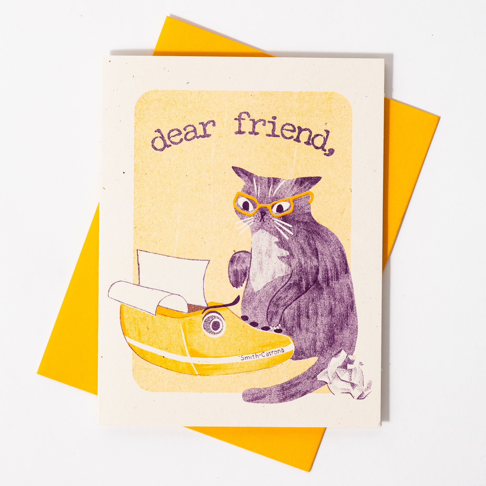 Dear Friend Typewriter Cat - Risograph Greeting Card