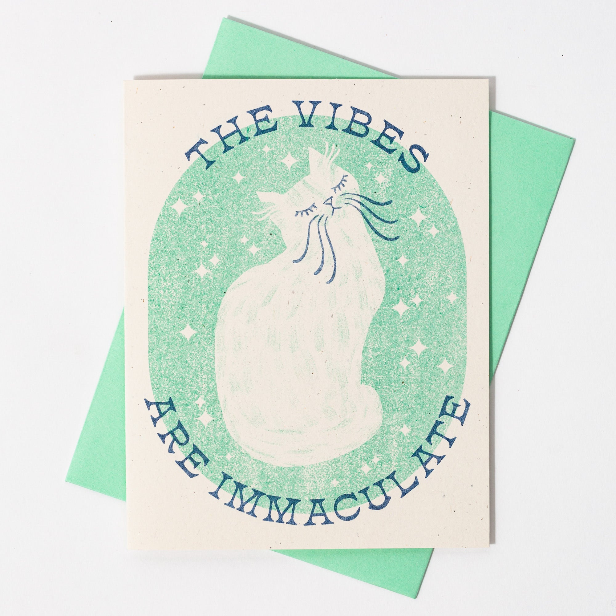 The Vibes Are Immaculate Cat - Risograph Greeting Card