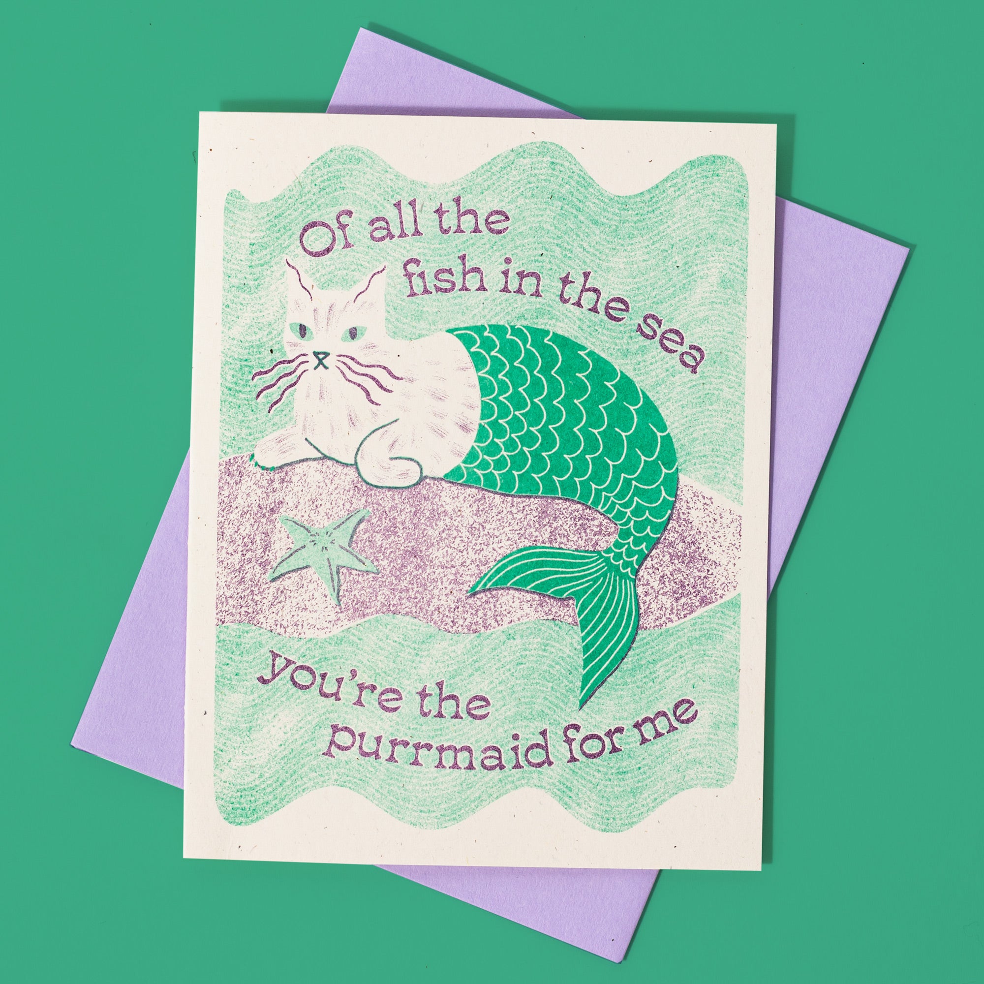 You're the Purrmaid For Me - Risograph Card