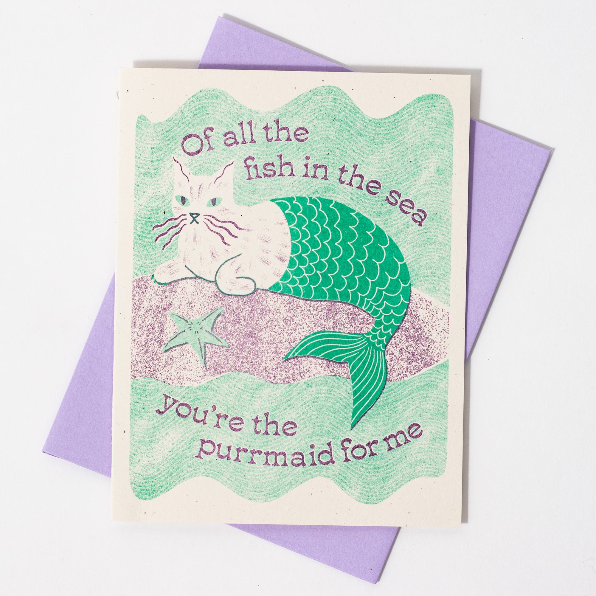 You're the Purrmaid For Me - Risograph Card