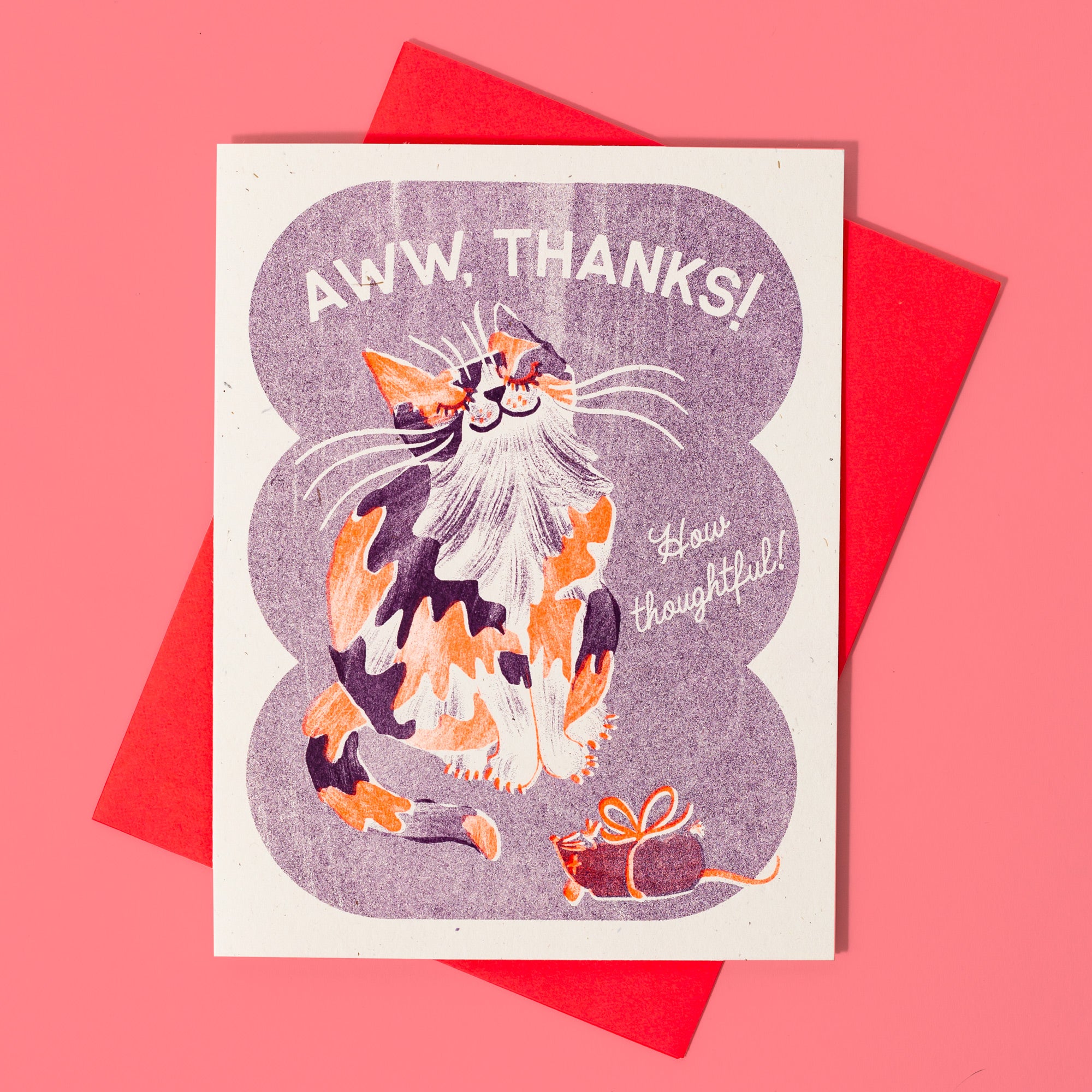 Aww, Thanks! Cat - Risograph Thank You Card