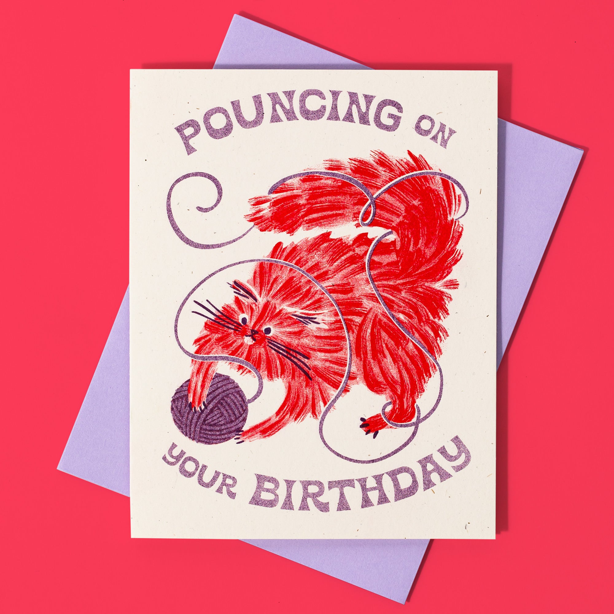 Pouncing On Your Birthday Cat - Risograph Card