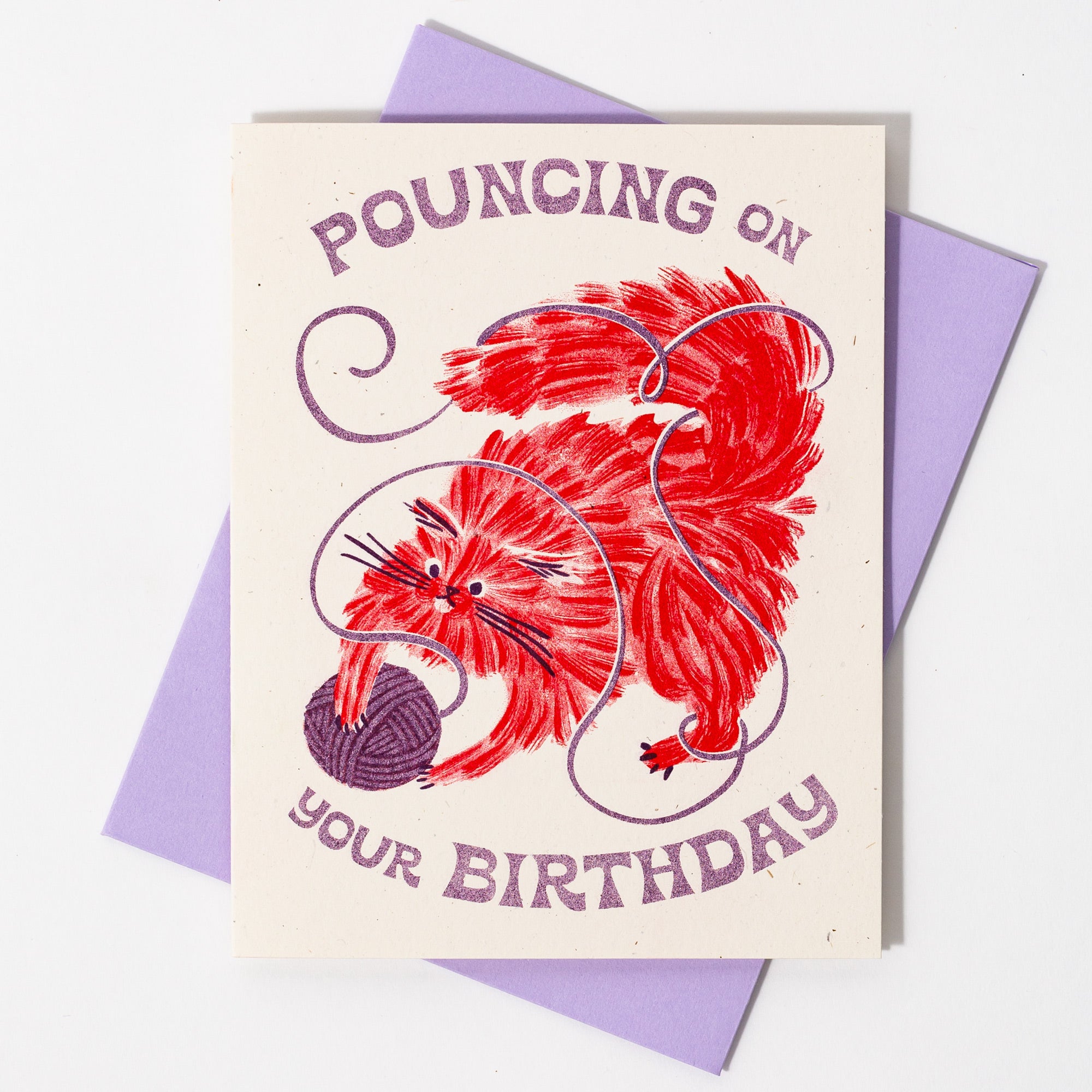 Pouncing On Your Birthday Cat - Risograph Card