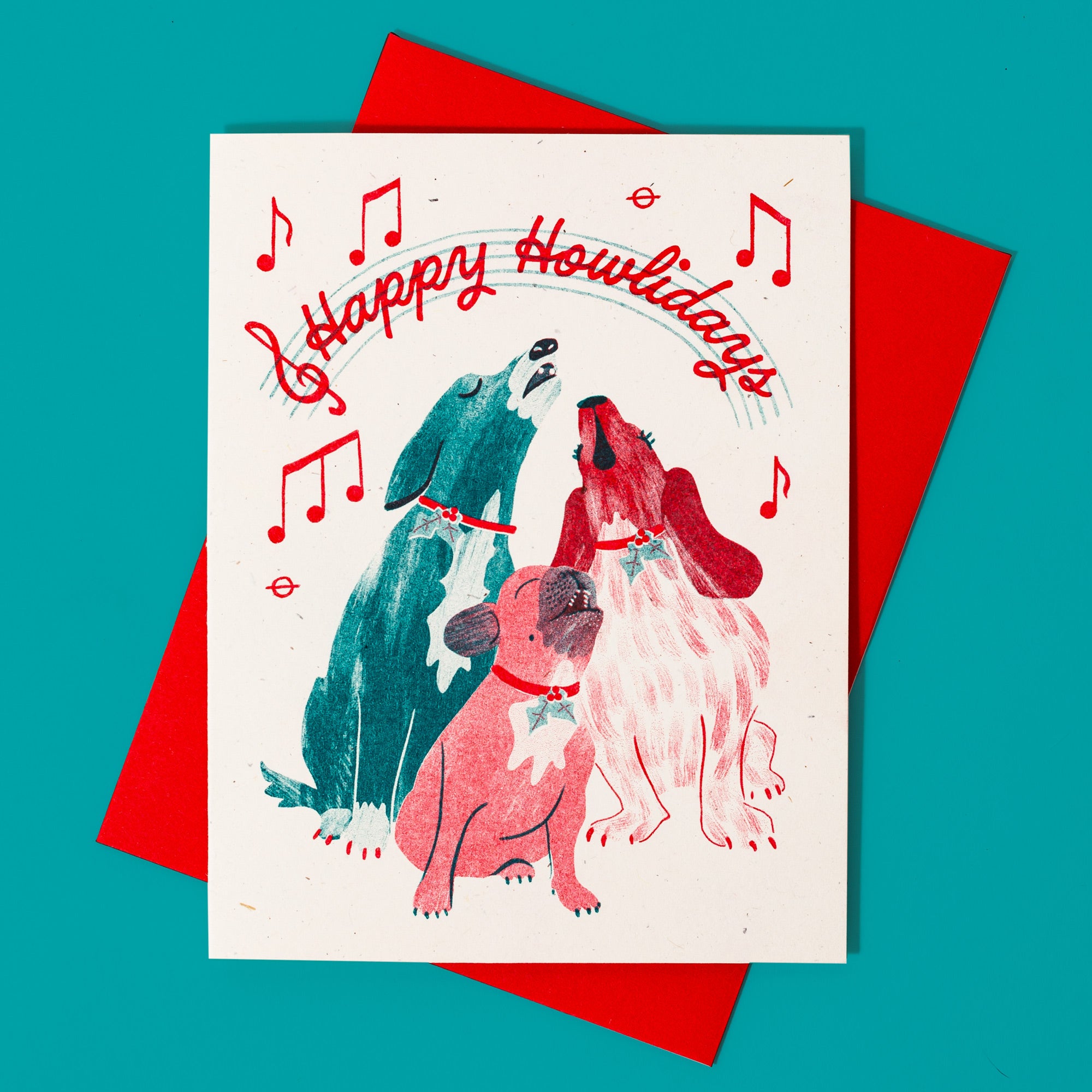 Happy Howlidays Dogs - Risograph Christmas Card