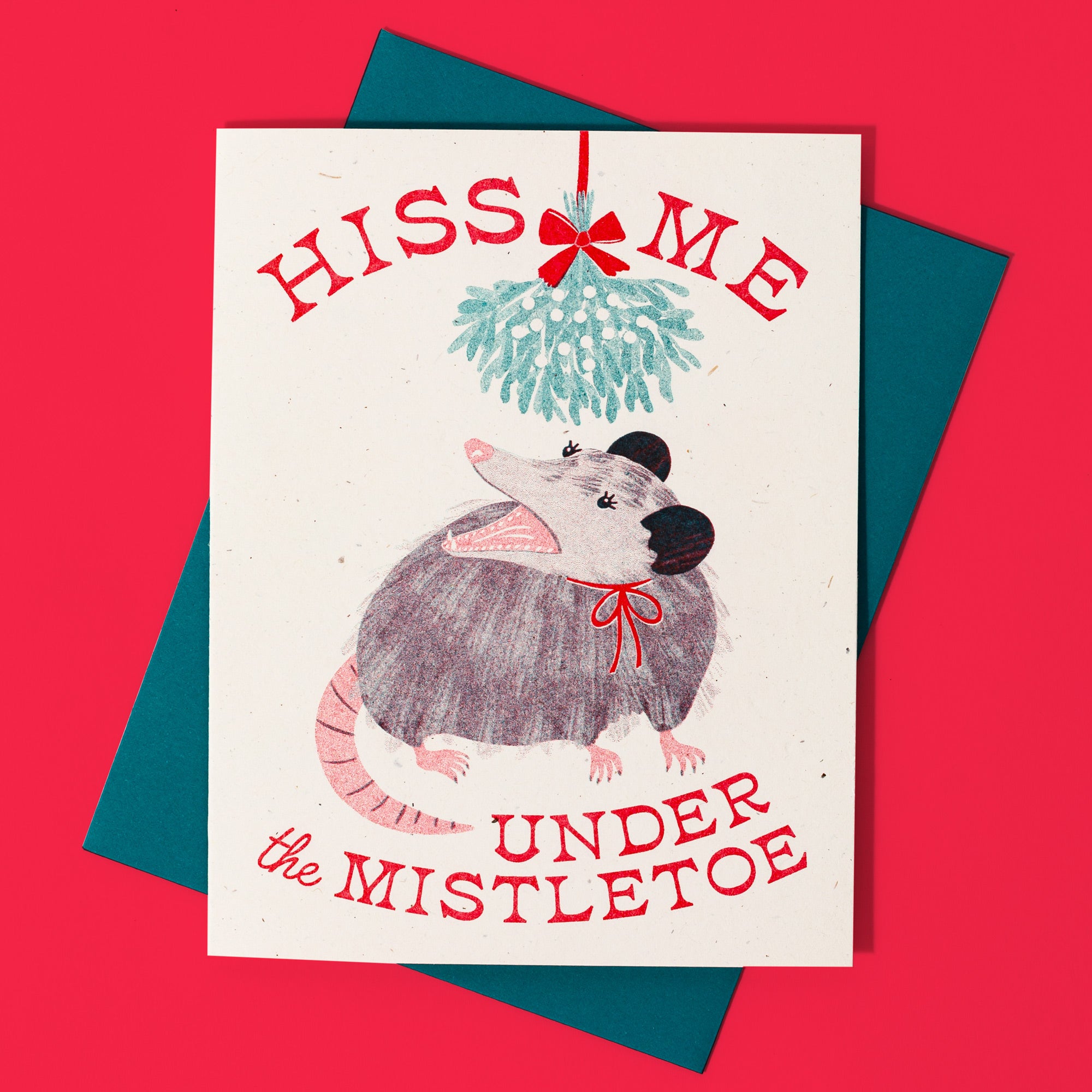 Hiss Me Under the Mistletoe - Risograph Christmas Card