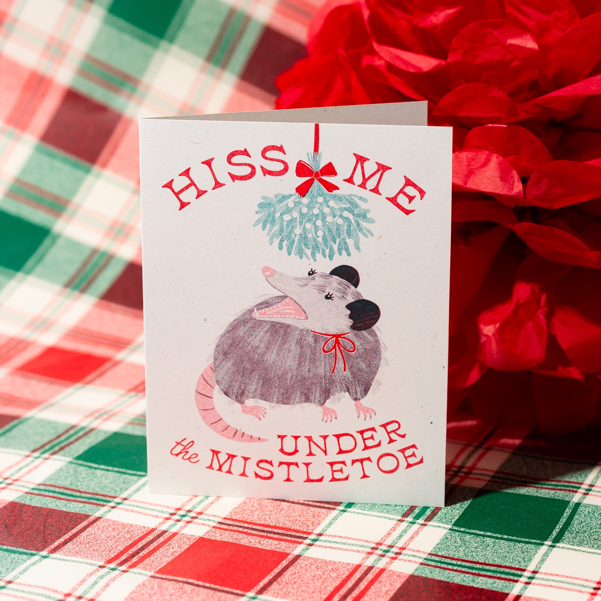 Hiss Me Under the Mistletoe - Risograph Christmas Card