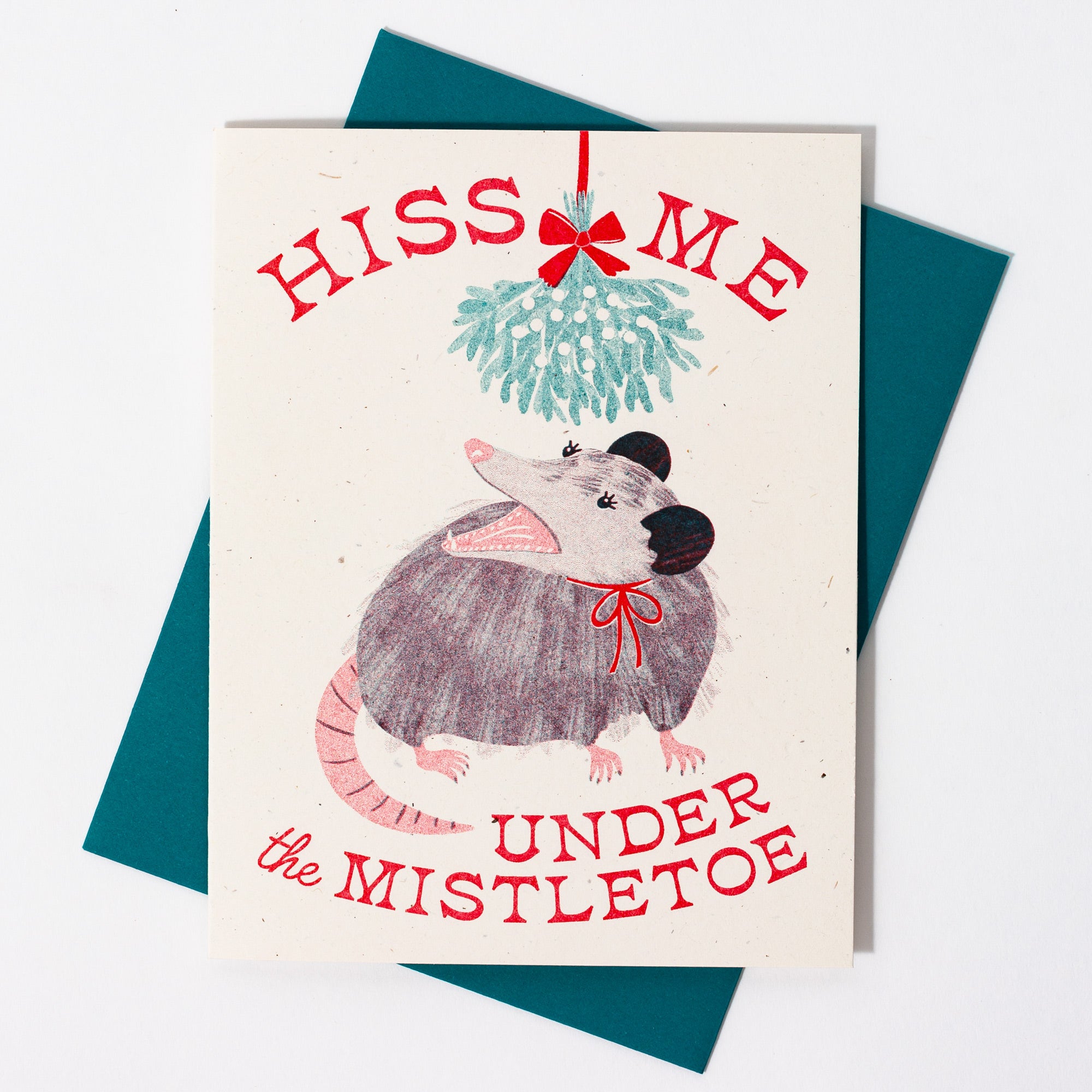 Hiss Me Under the Mistletoe - Risograph Christmas Card