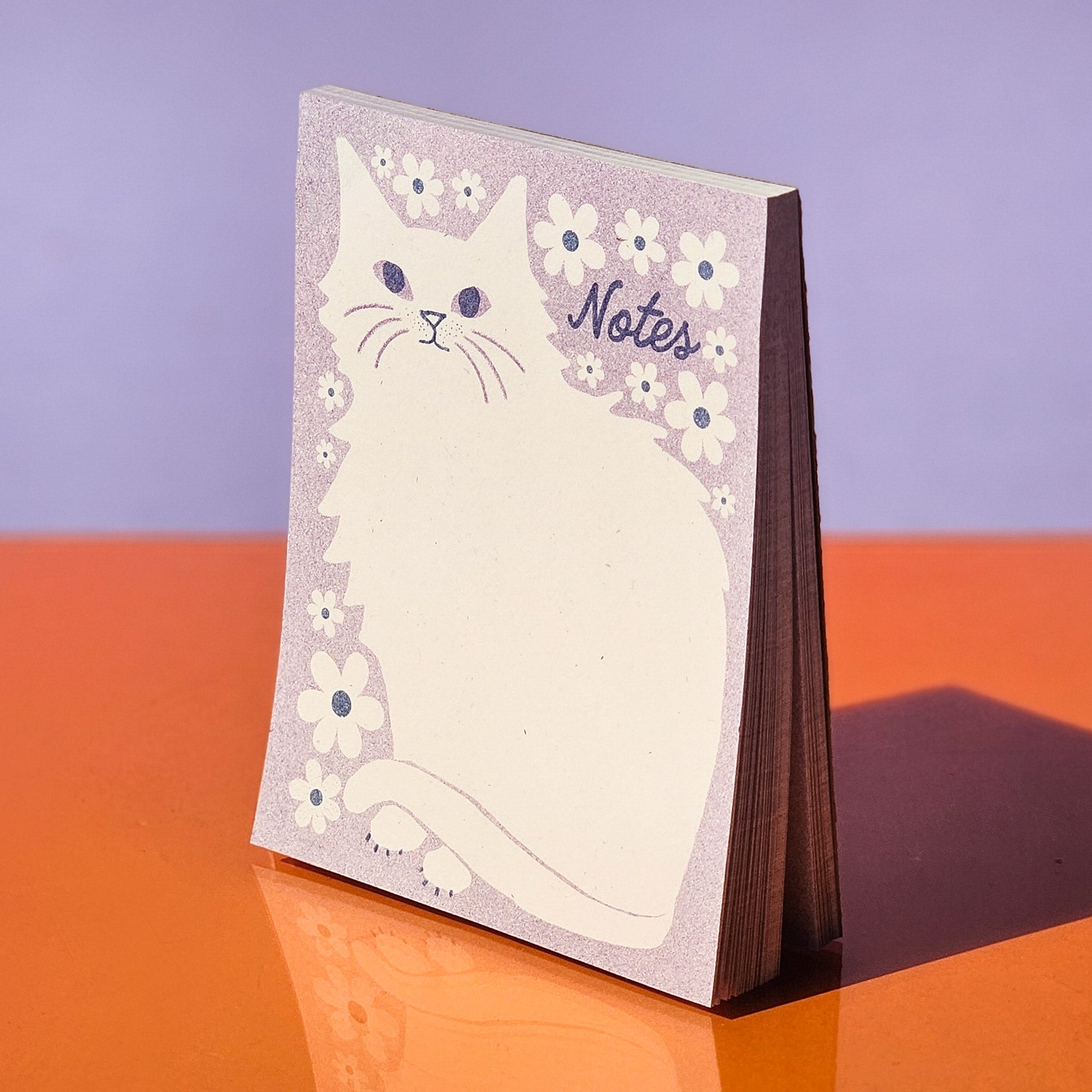 Negative Space Floral Cat - Risograph A2 Notepad