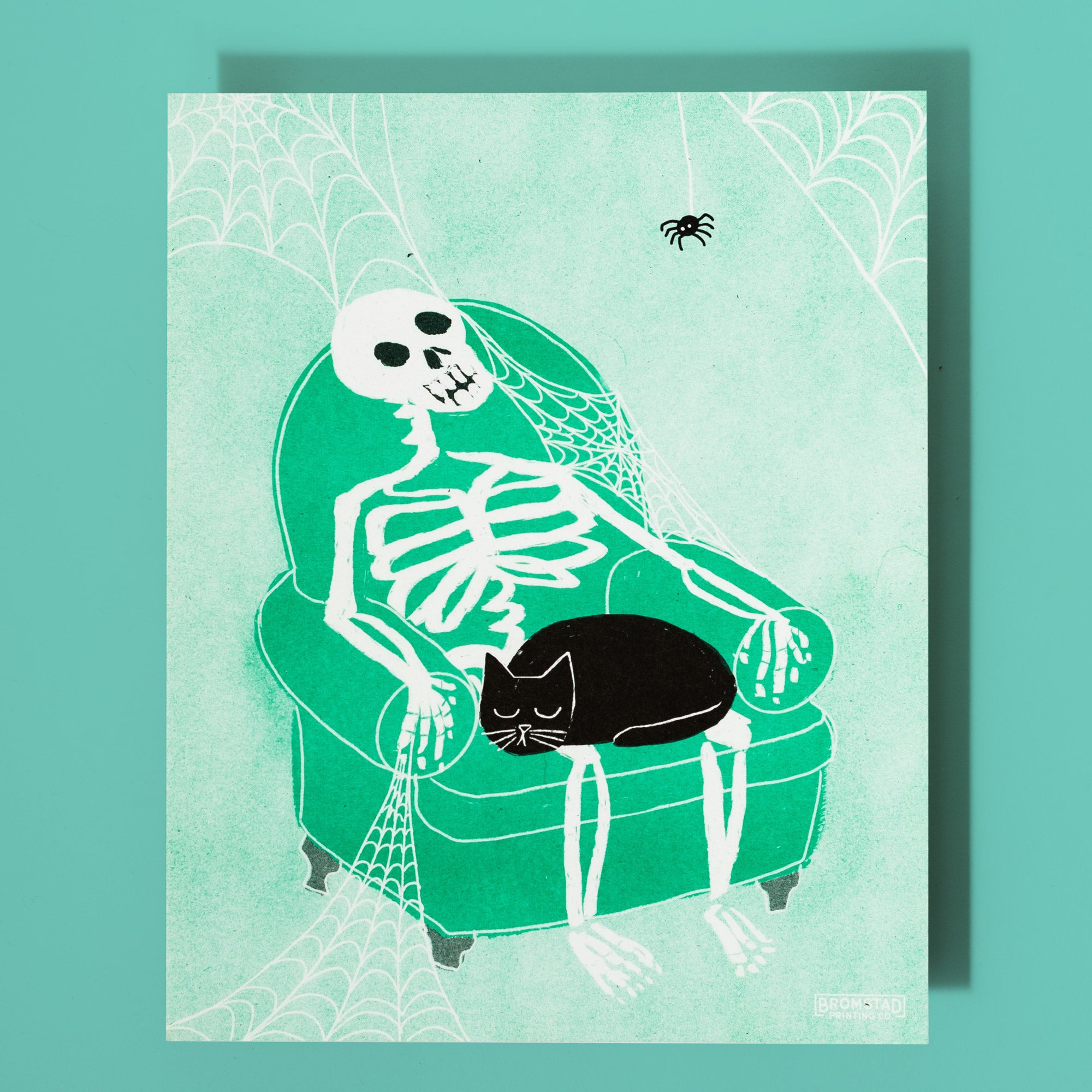 Skeleton Lap Cat - Risograph Print