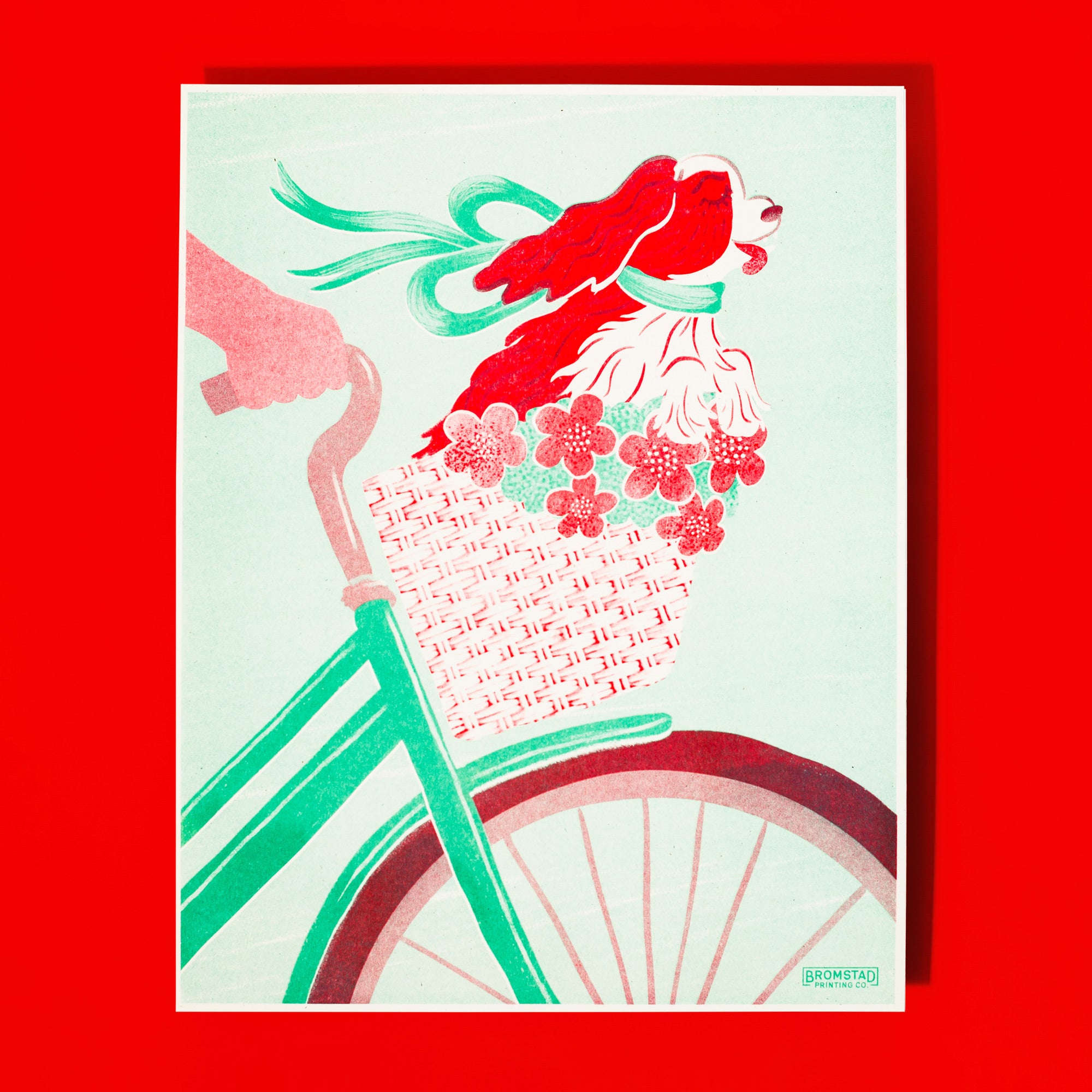 Dog in a Bike Basket - Risograph Print