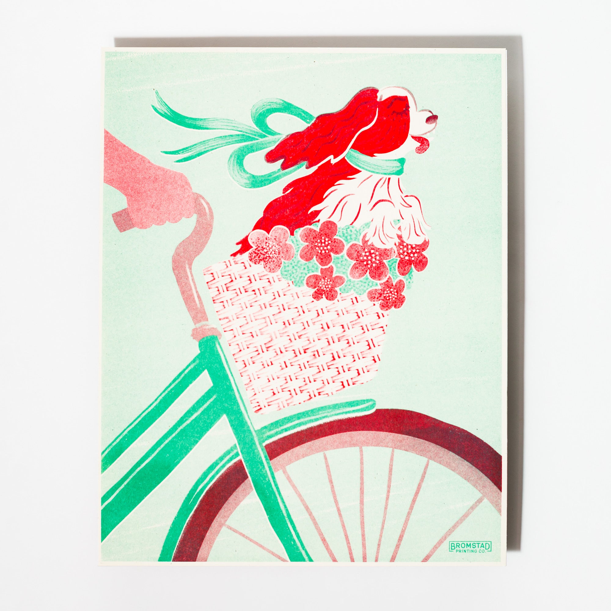 Dog in a Bike Basket - Risograph Print