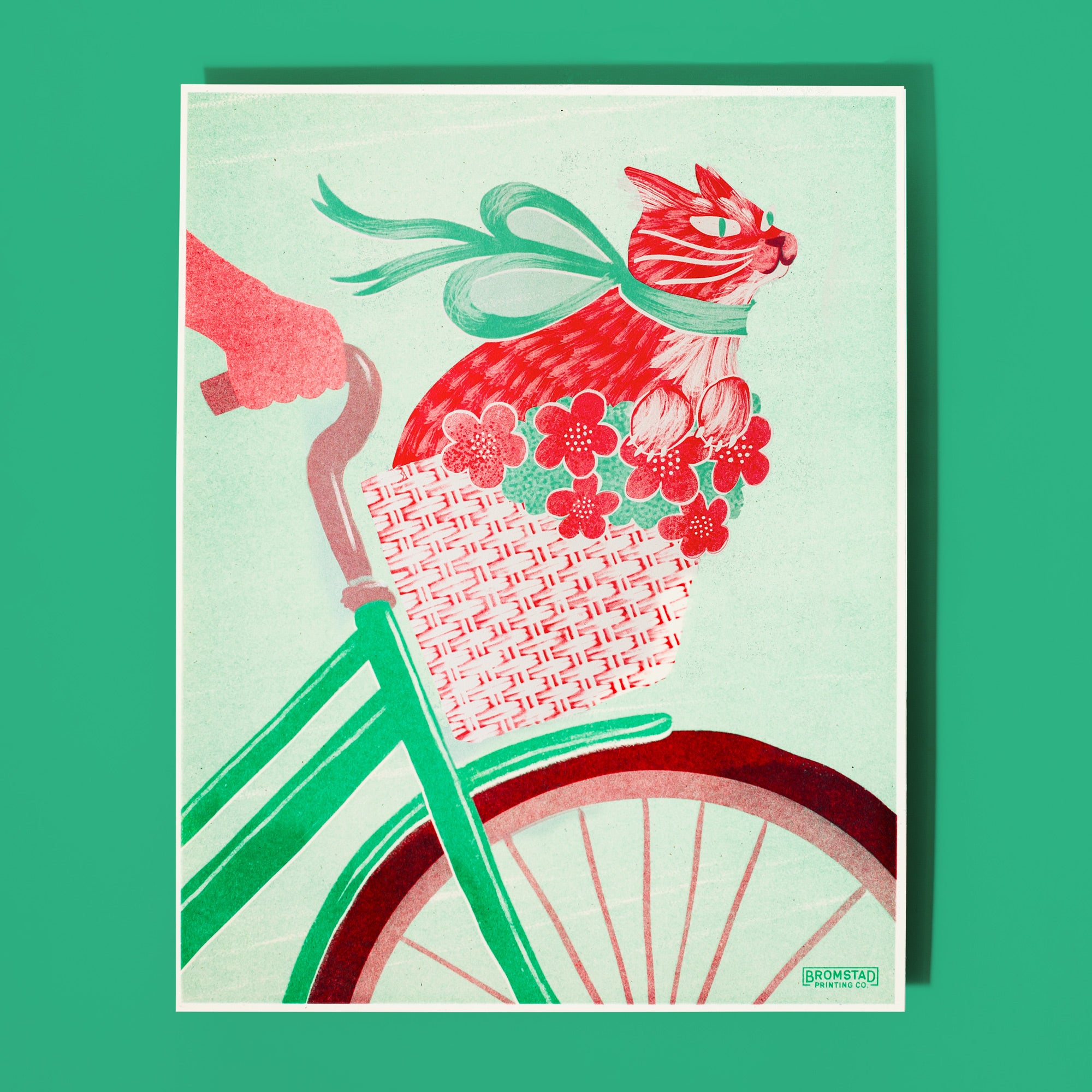 Cat in a Bike Basket - Risograph Print