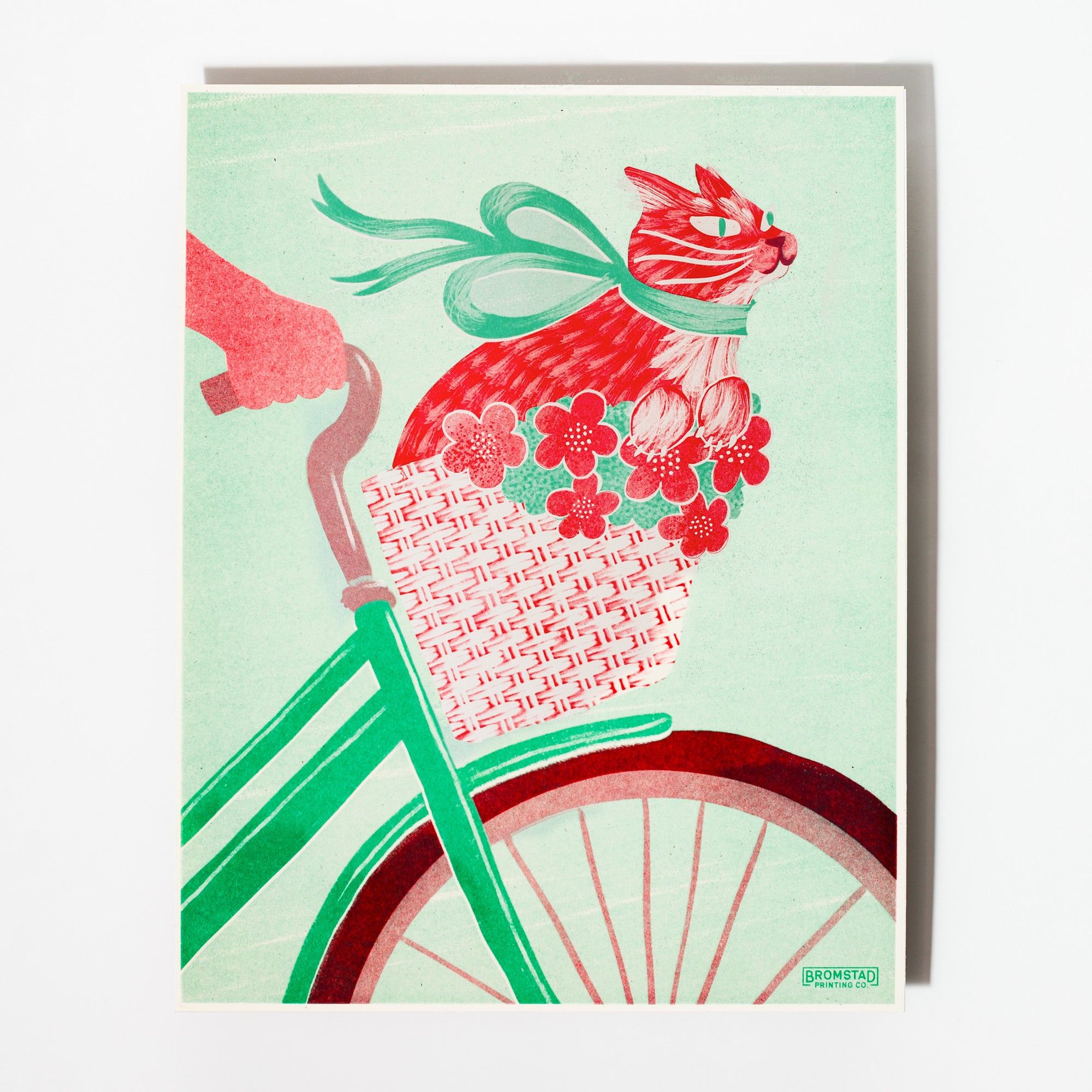 Cat in a Bike Basket - Risograph Print