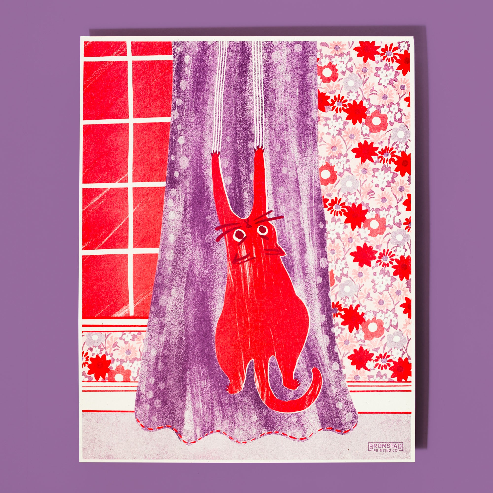 Curtains Cat - Risograph Print