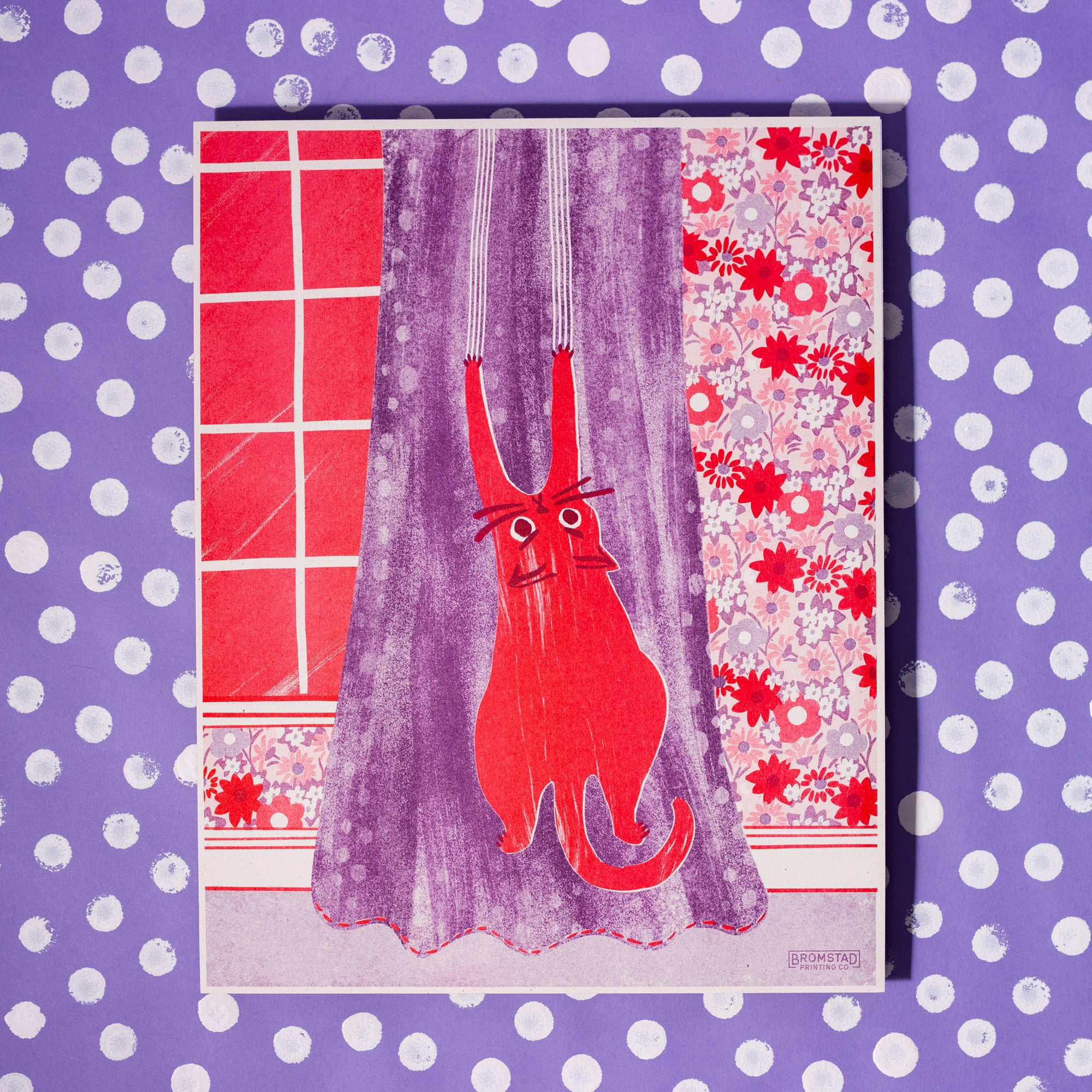 Curtains Cat - Risograph Print