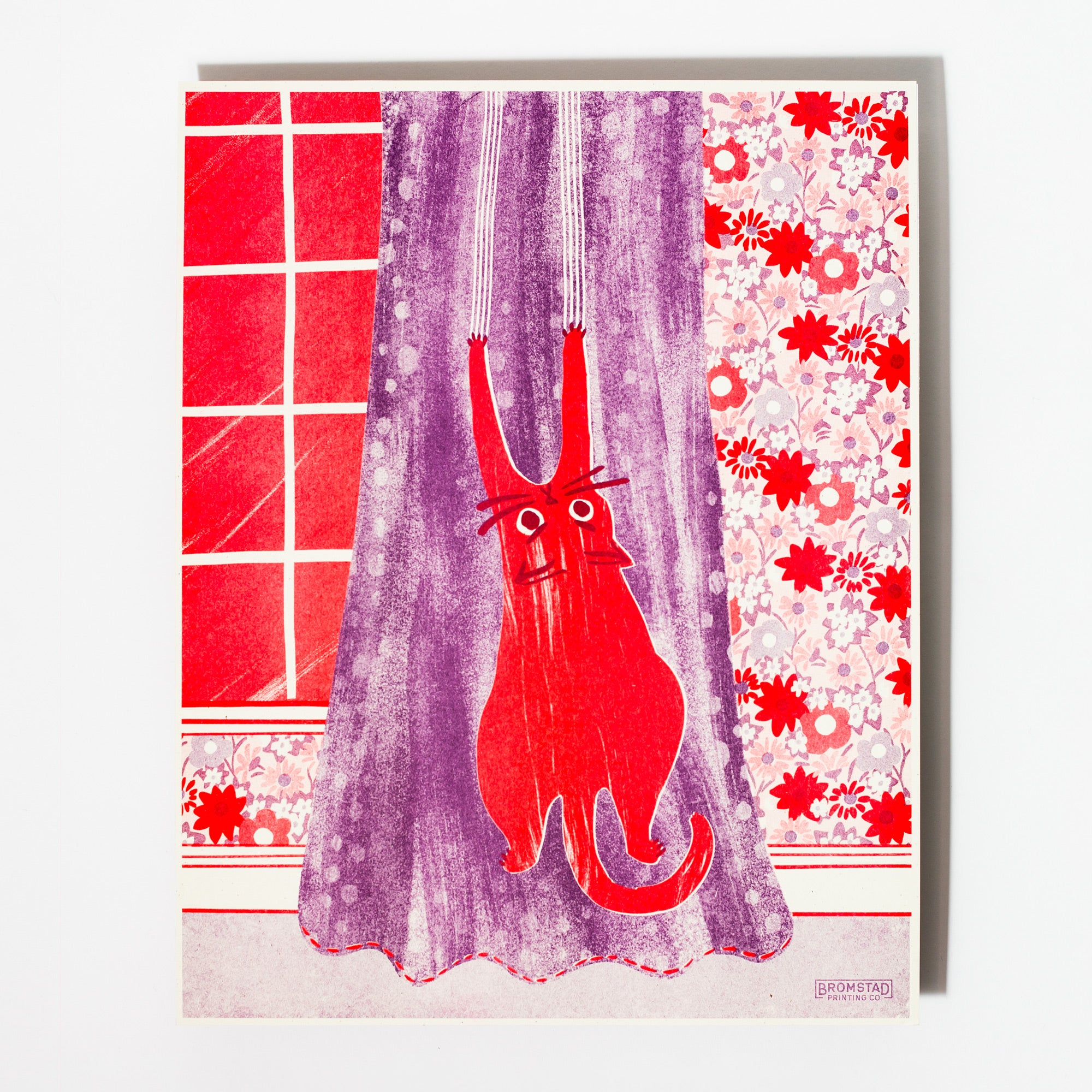 Curtains Cat - Risograph Print