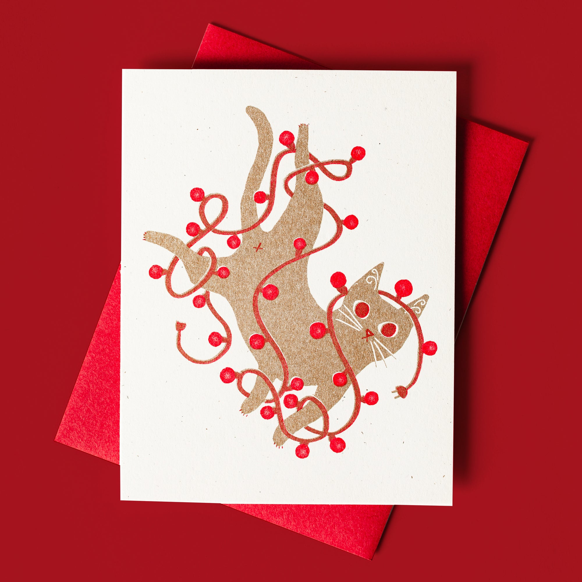 Tangled Holiday Cat - Risograph Card