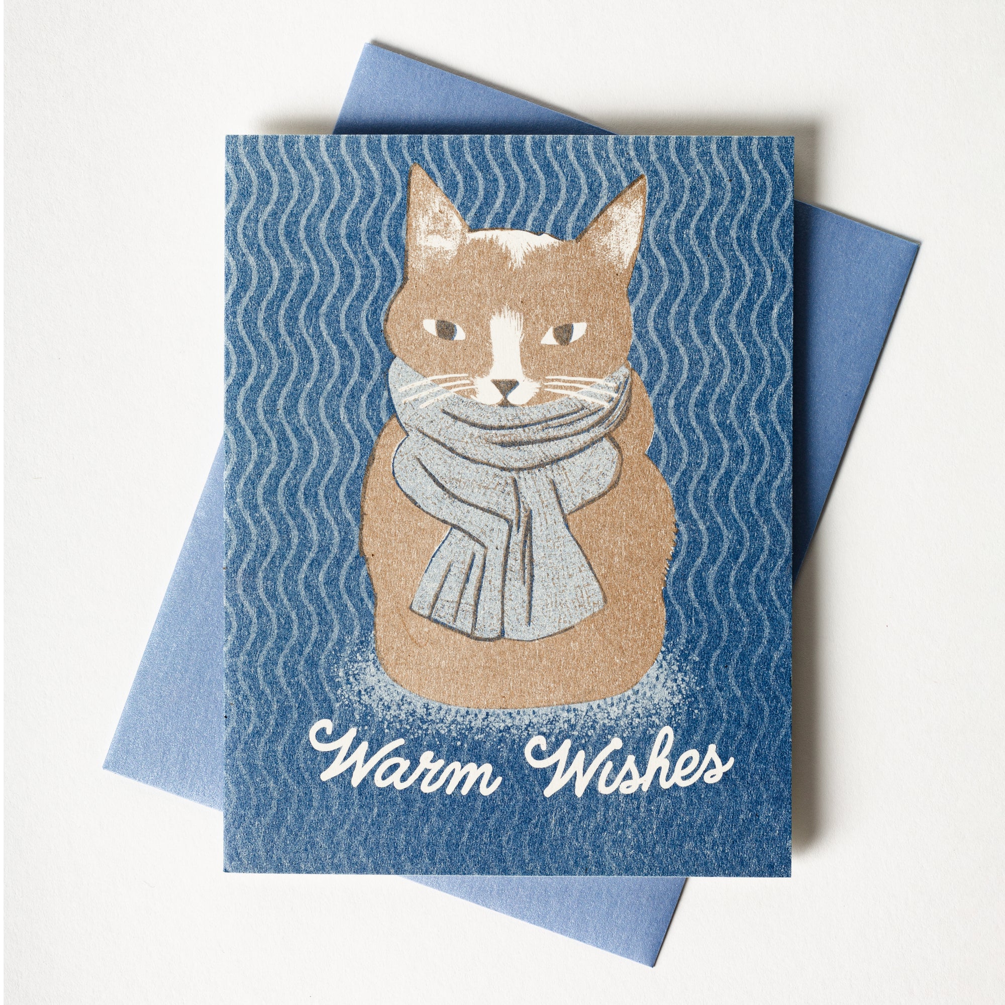 Warm Wishes Scarf Cat - Risograph Card