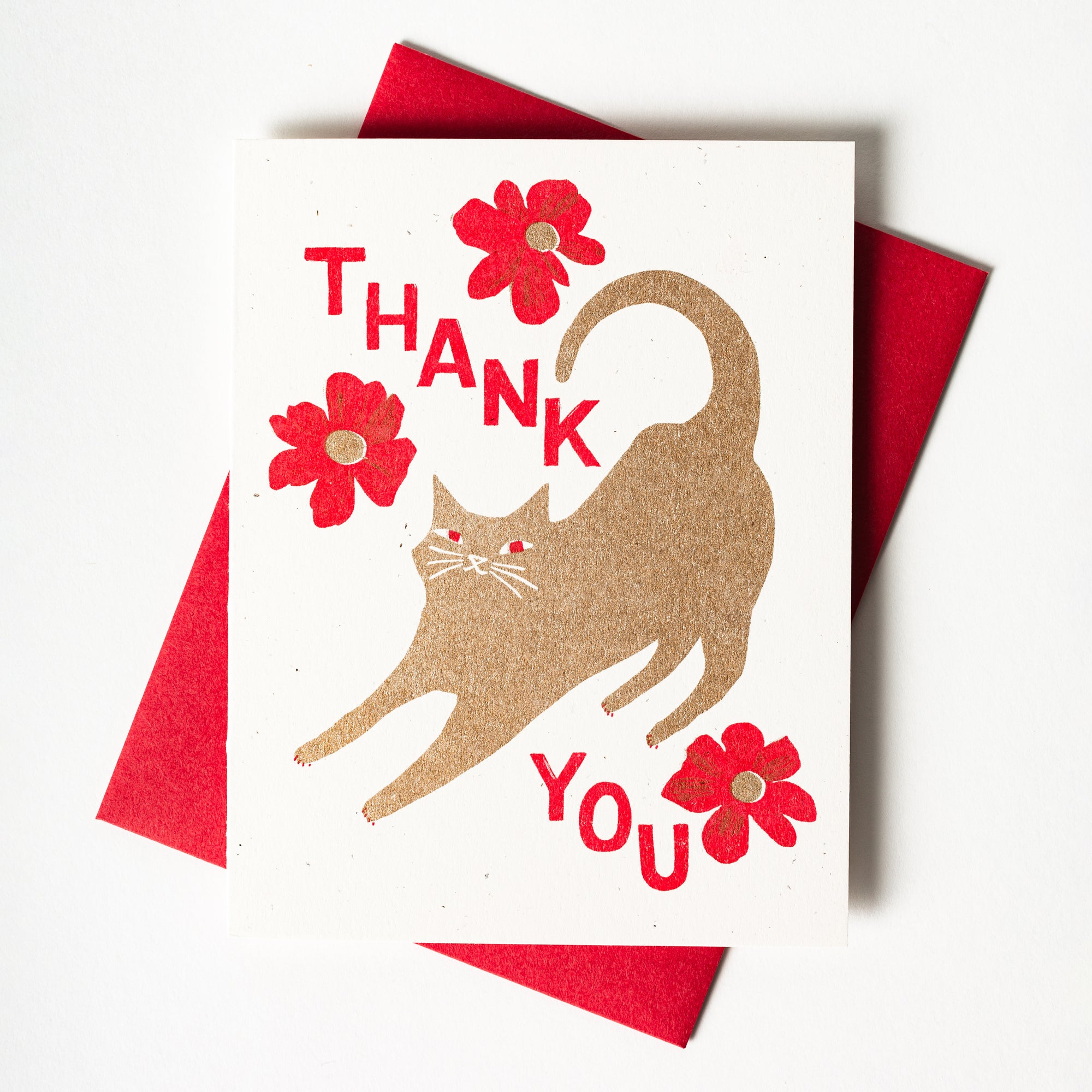 Thank You Cat with Blossoms - Risograph Card