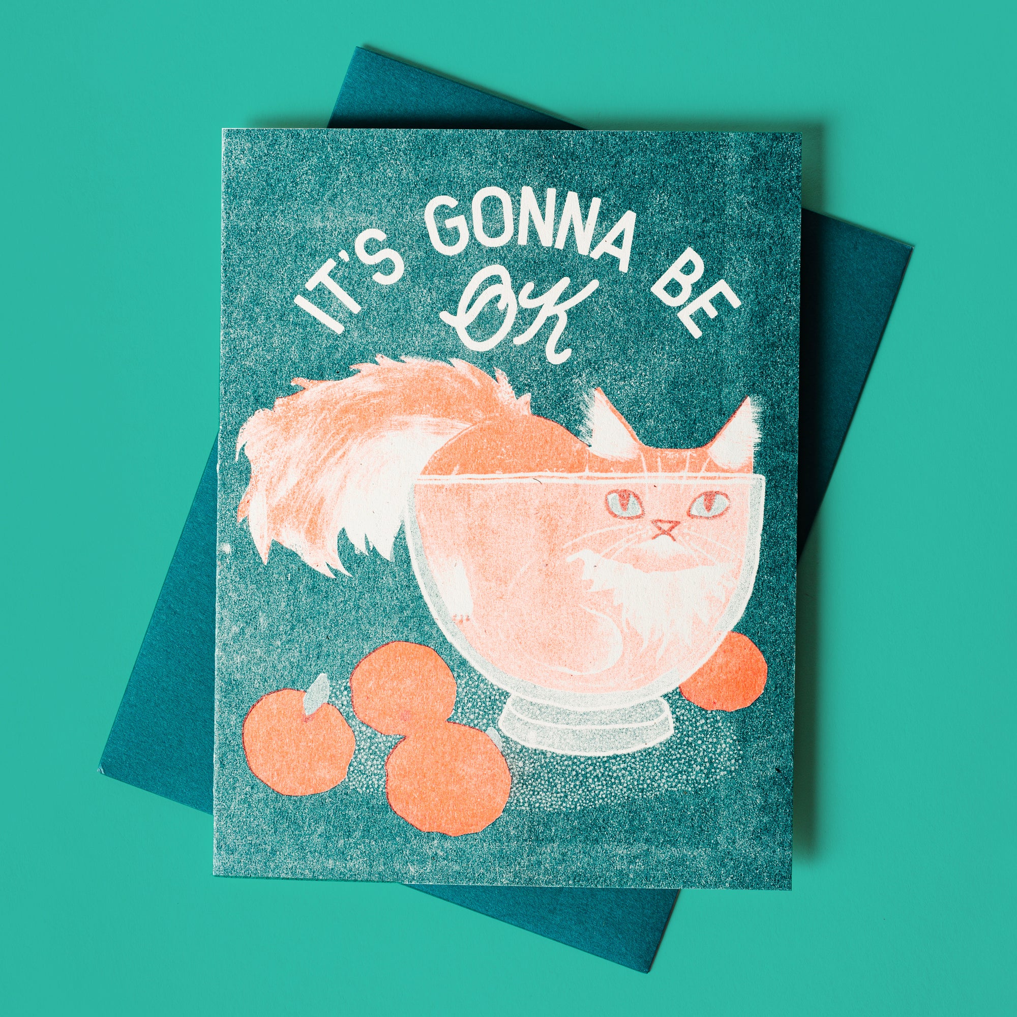 It's Gonna Be OK Cat - Risograph Card