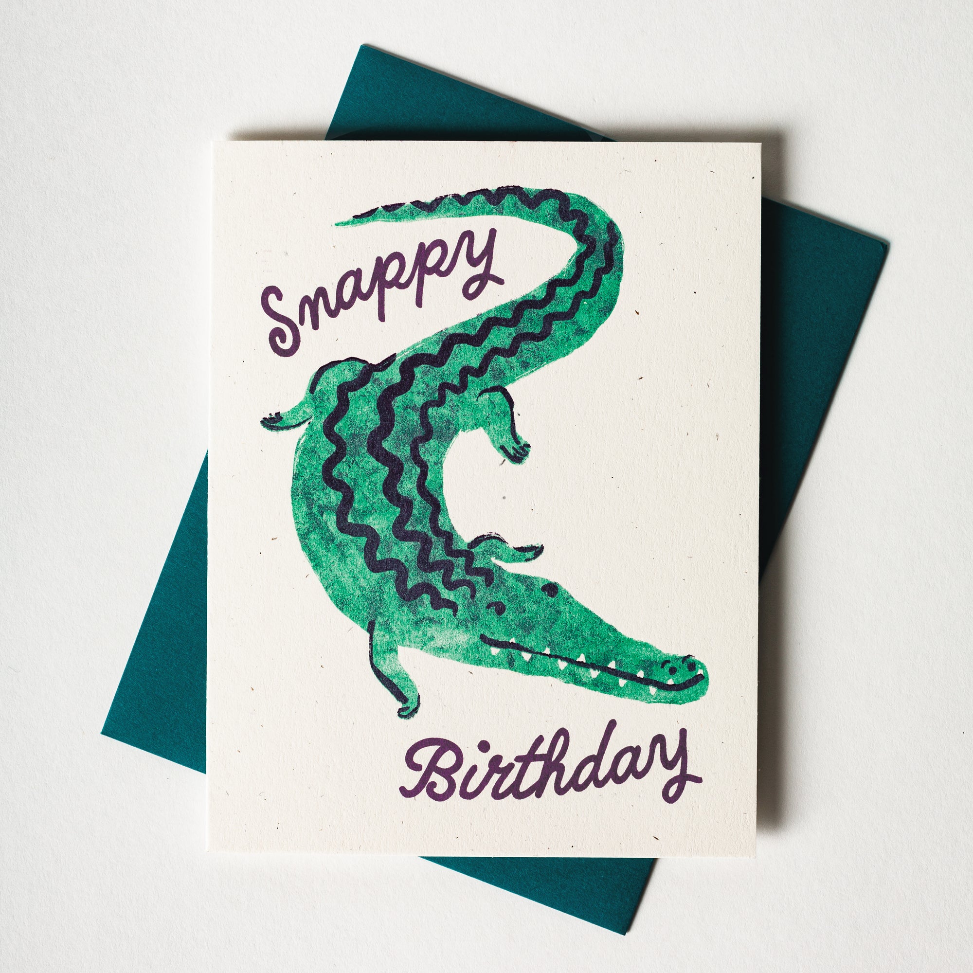 Snappy Birthday Crocodile - Risograph Card