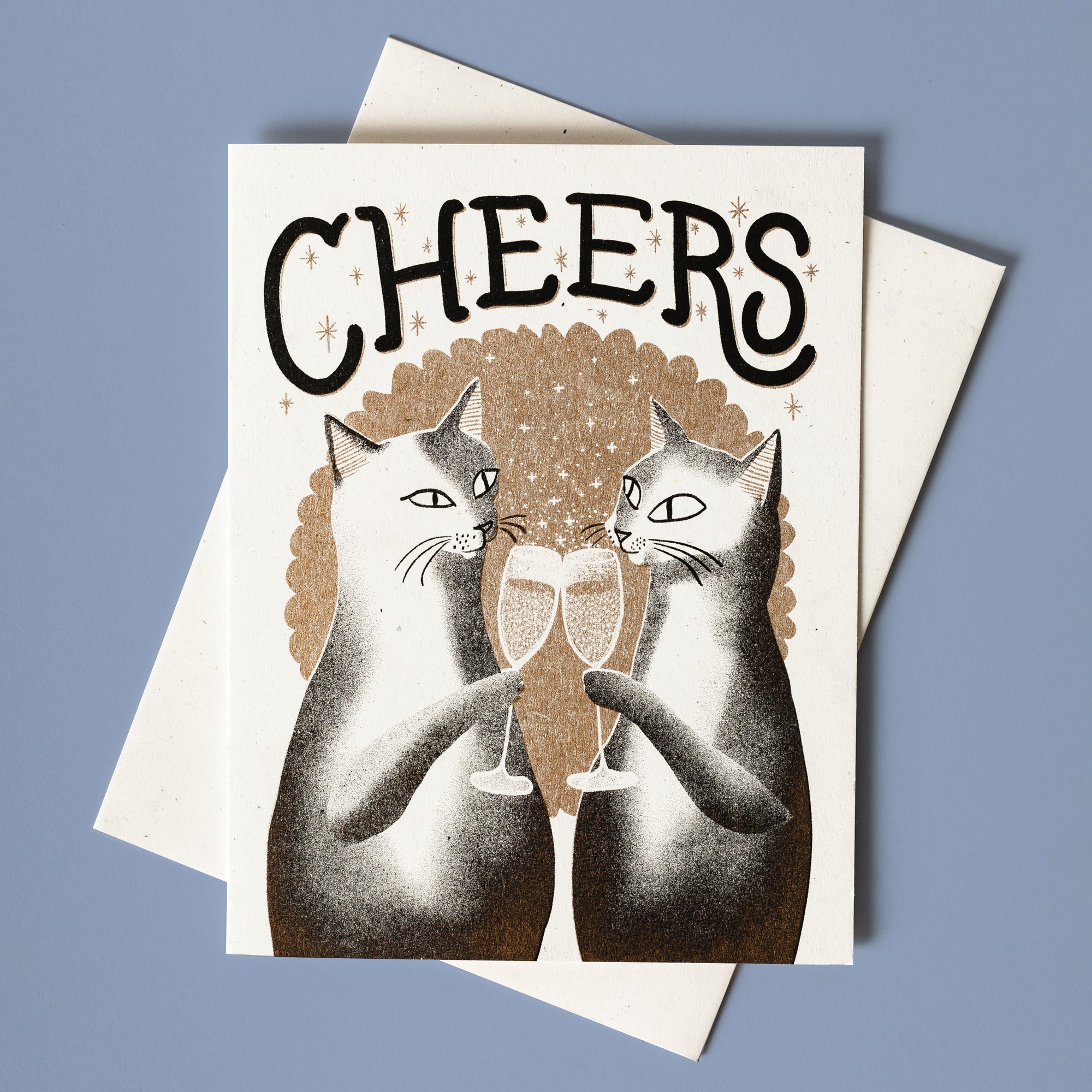 Cheers Cats - Risograph Greeting Card