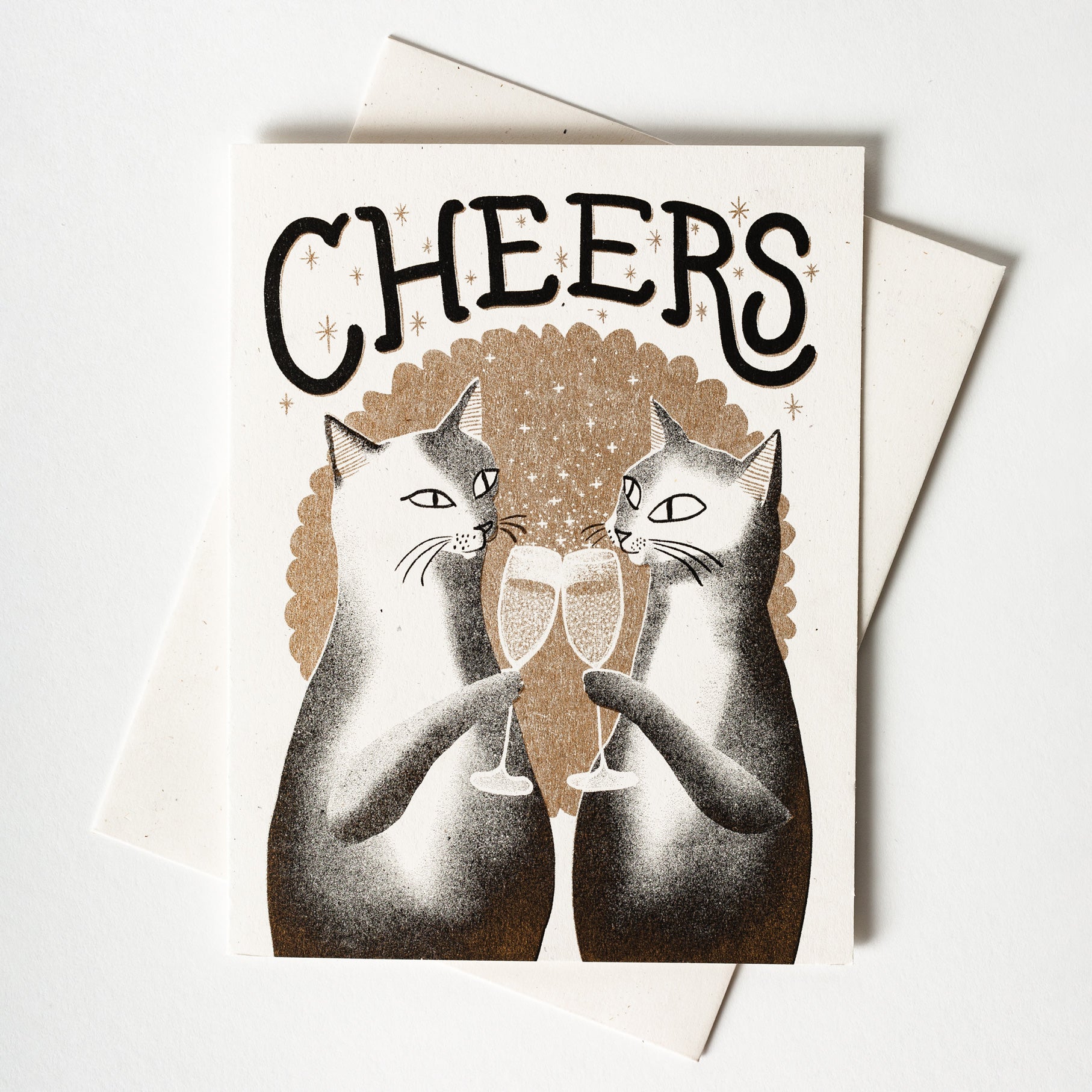 Cheers Cats - Risograph Greeting Card