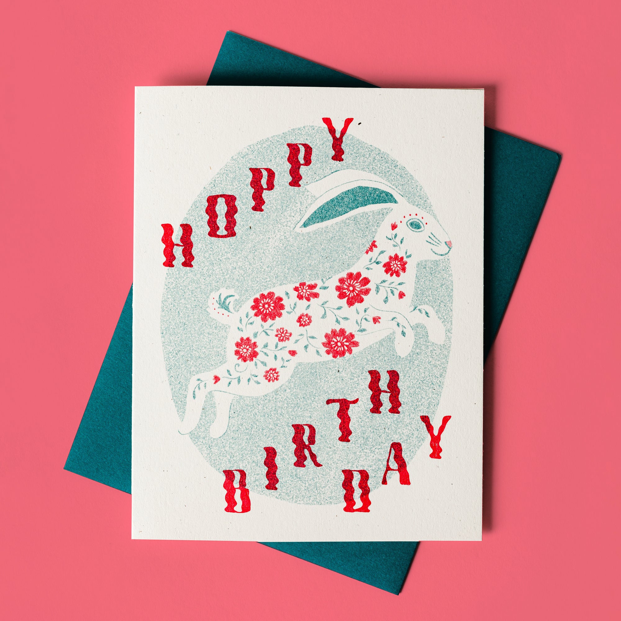 Hoppy Birthday Rabbit - Risograph Card
