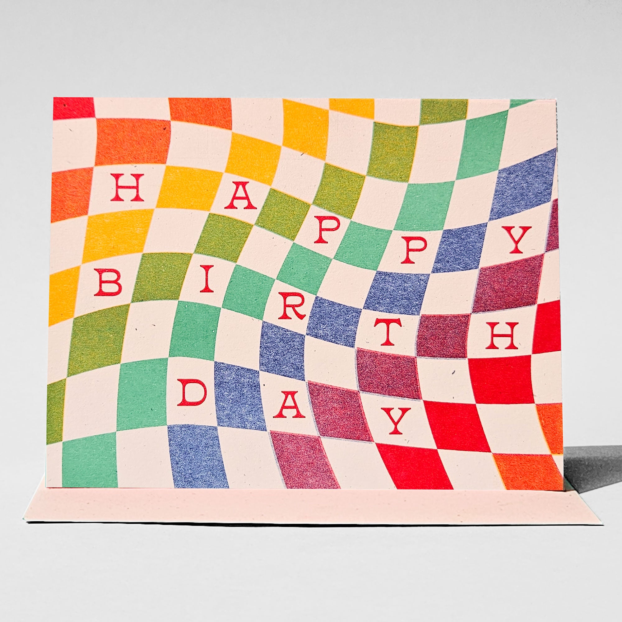 Rainbow Checkerboard Birthday - Risograph Card