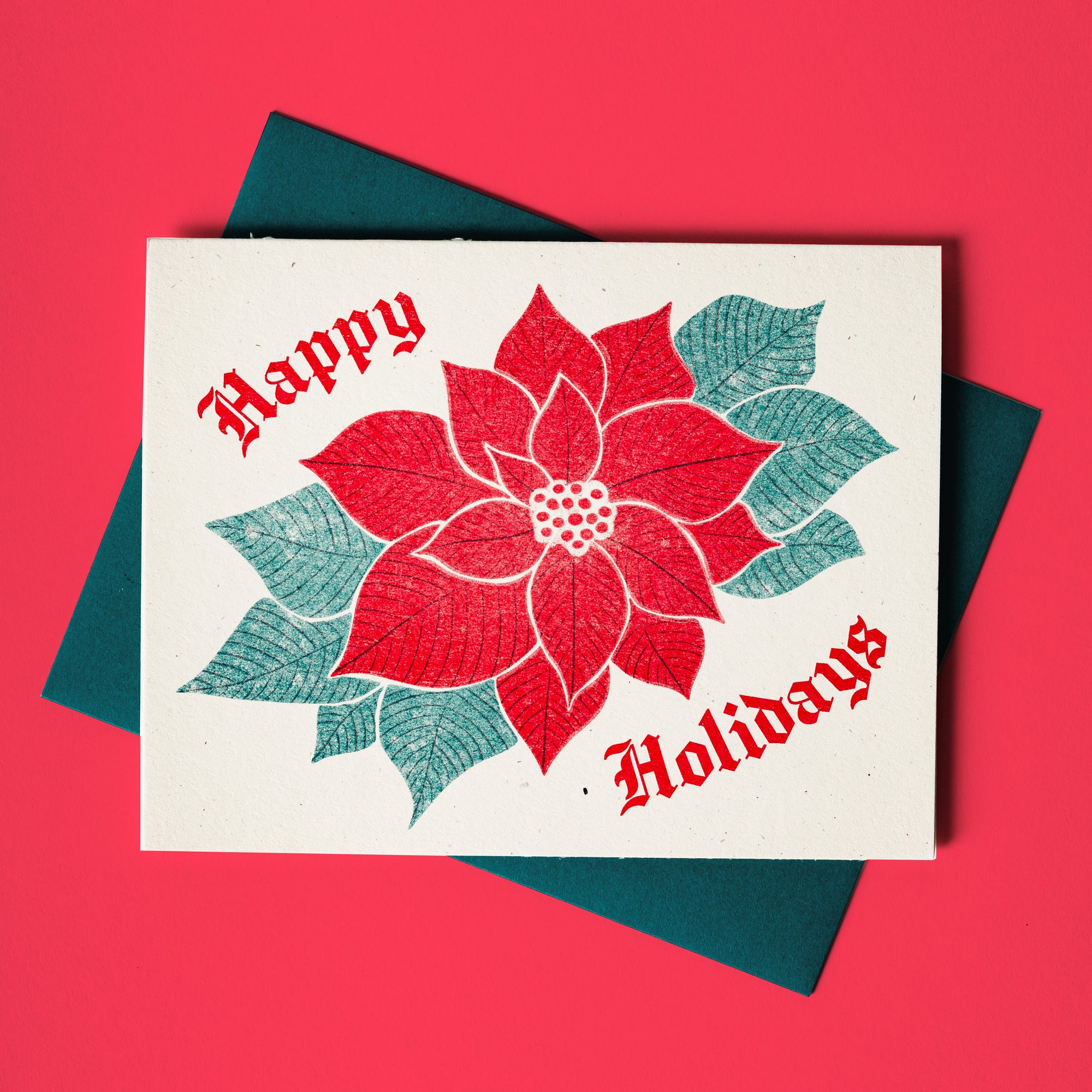 Happy Holidays Poinsettia - Risograph Christmas Card