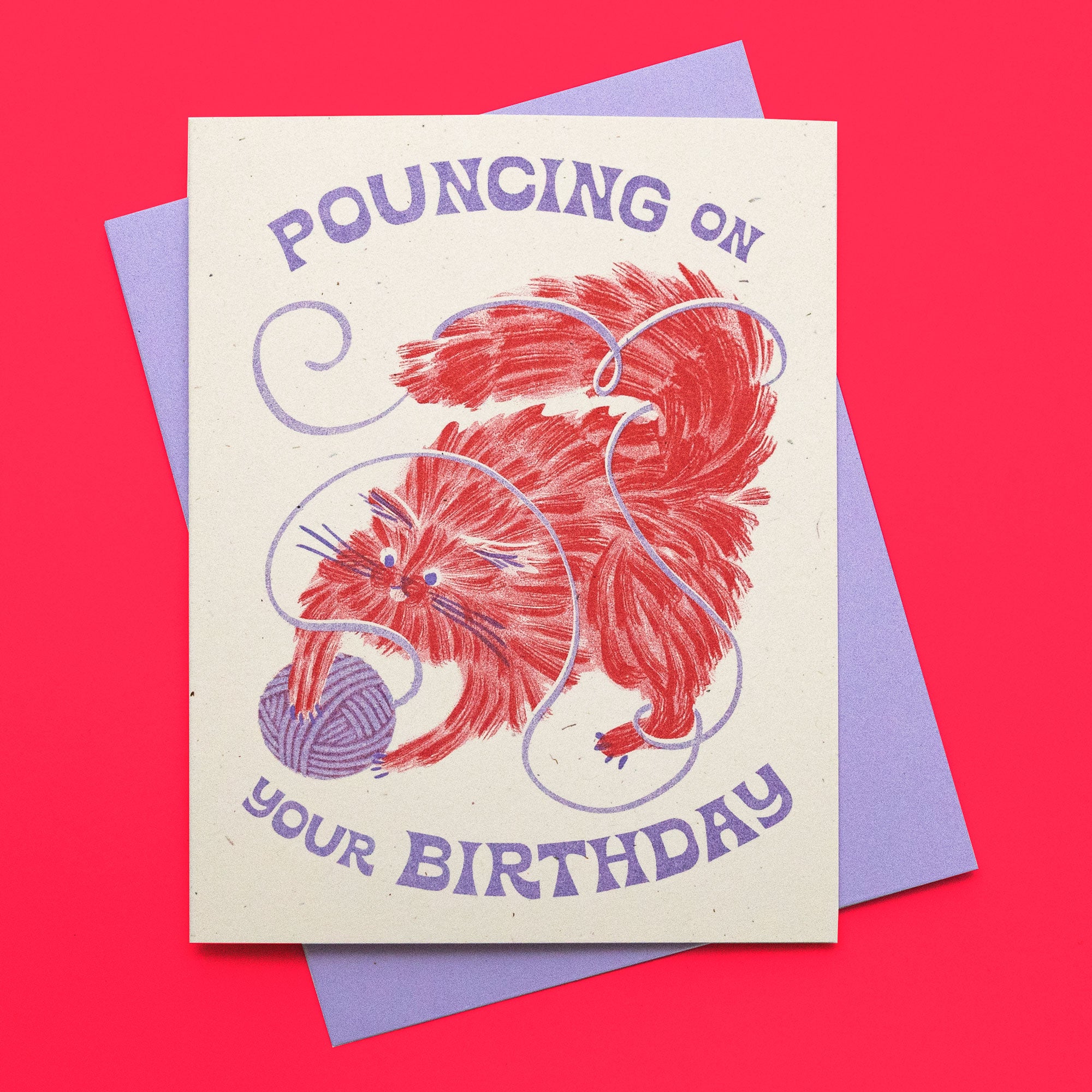 Pouncing On Your Birthday Cat - Risograph Card